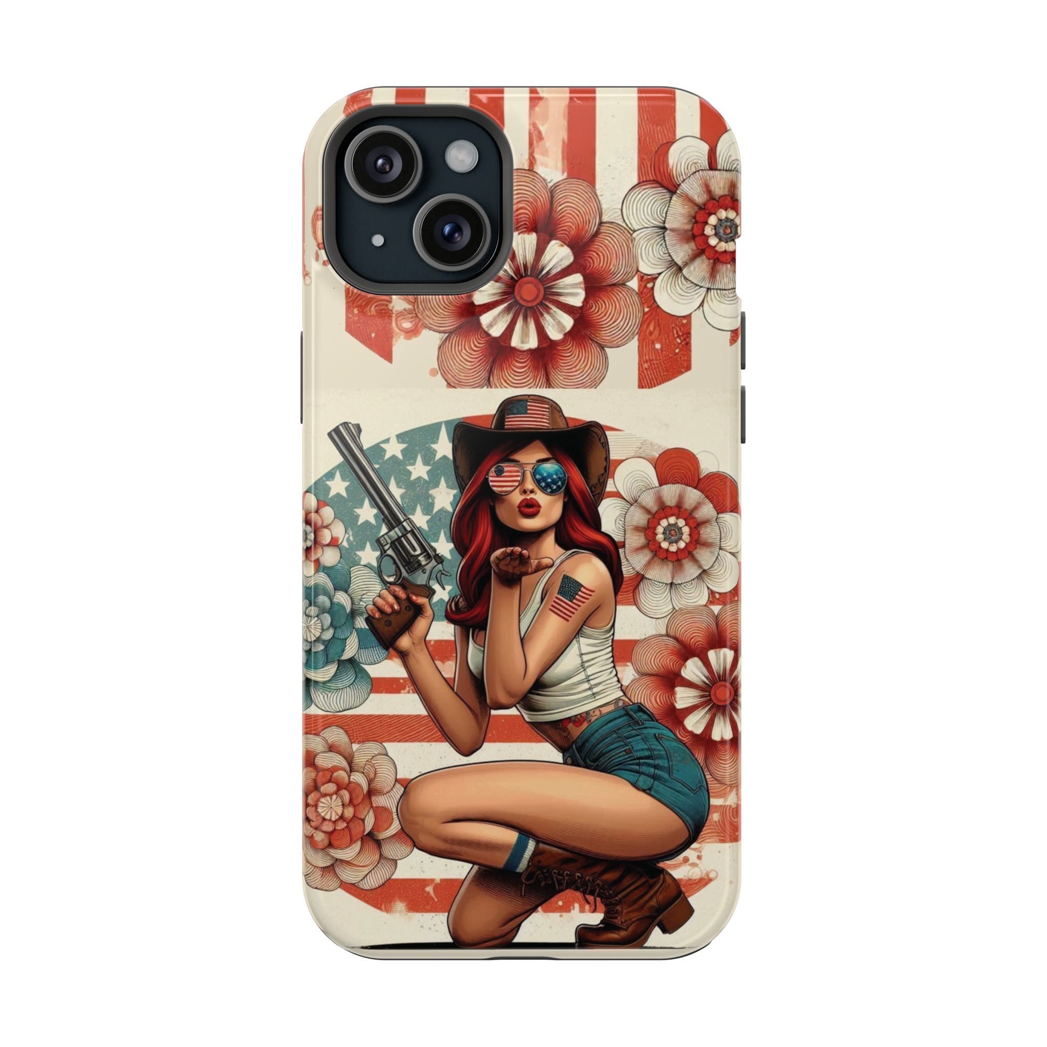 Americana .44 Magnum Pinup Girl - Magnetic Impact‑Resistant Phone Case  iPhone 13-17 / Samsung S26  MagSafe Compatible