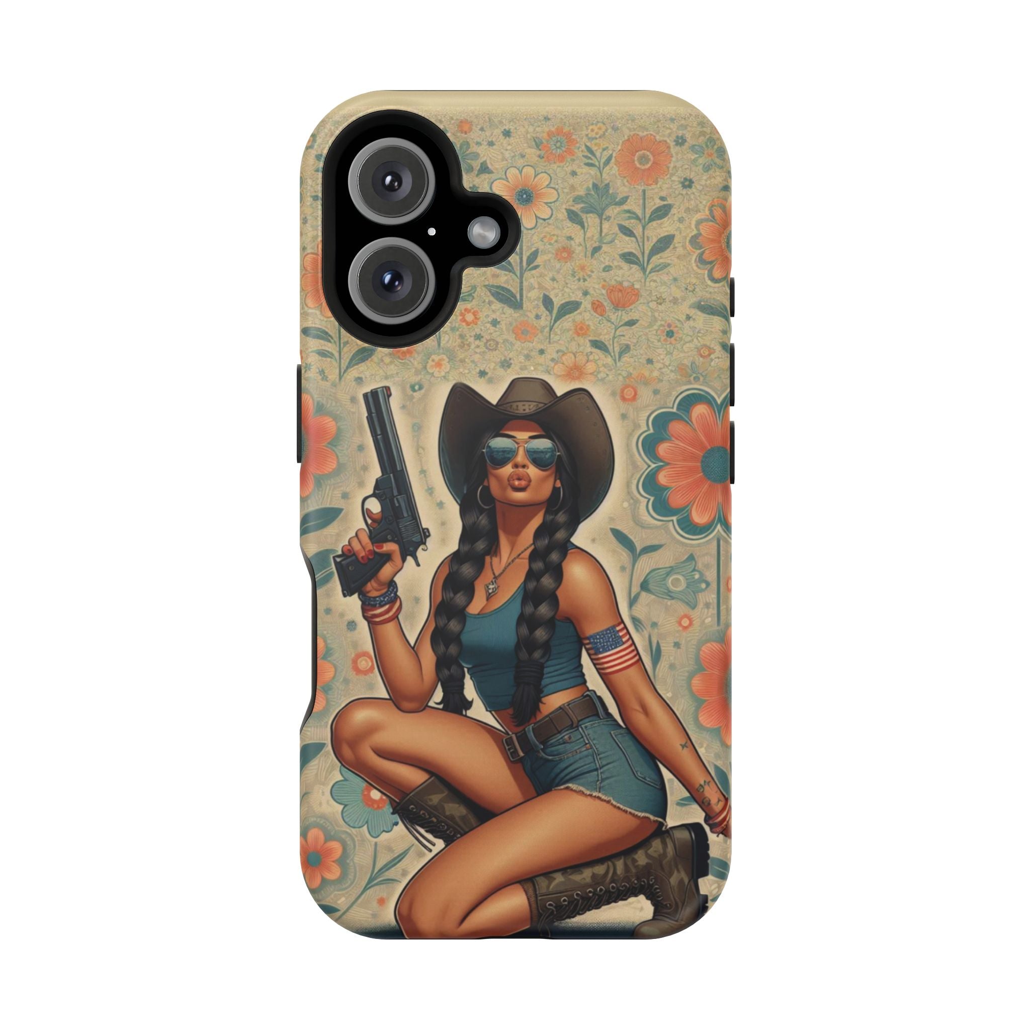 Americana 9mm Pinup Girl - Magnetic Impact‑Resistant Phone Case  iPhone 13-17 / Samsung S26  MagSafe Compatible