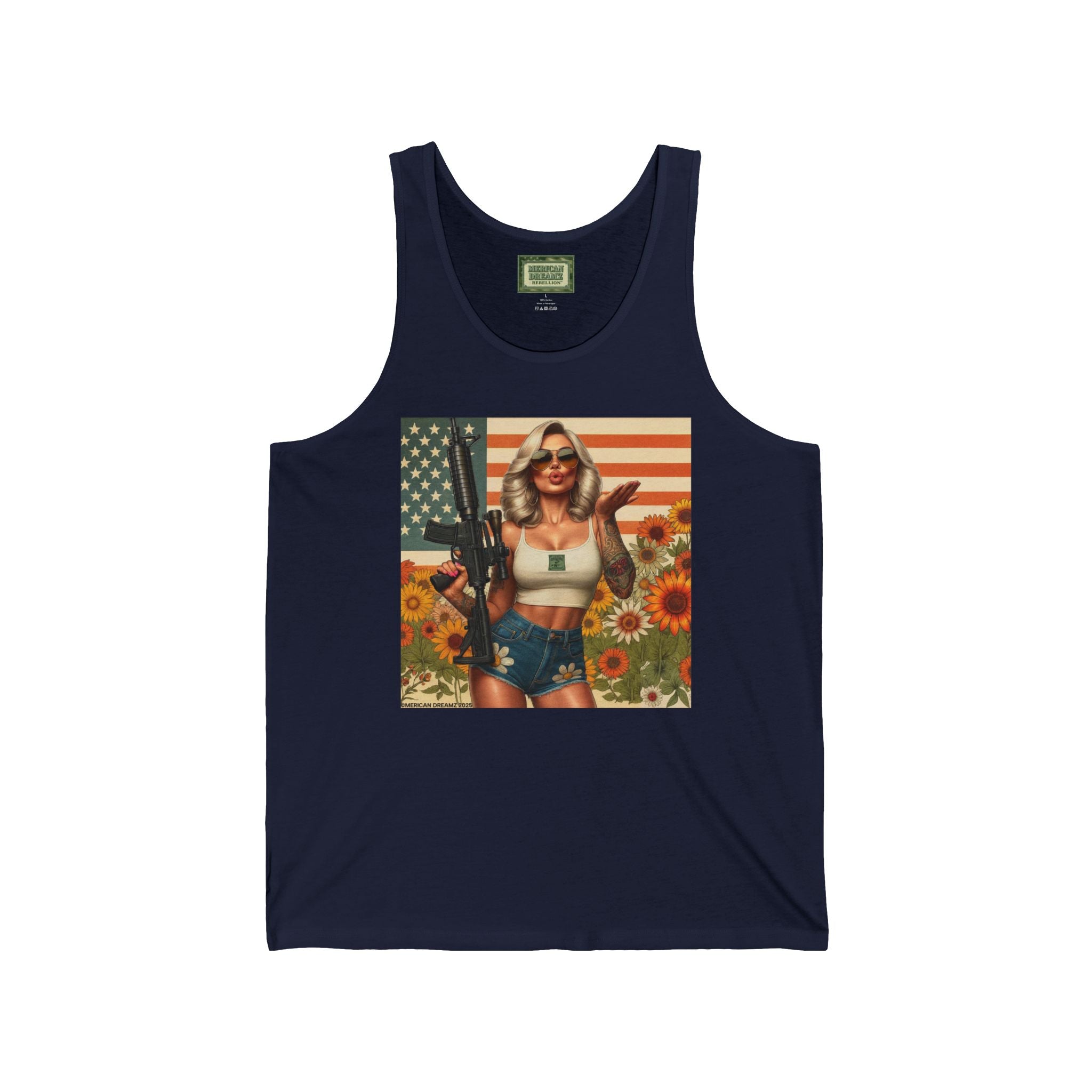 Patriotic Pin-Up Tank Top — Vintage American Flag Girl Graphic
