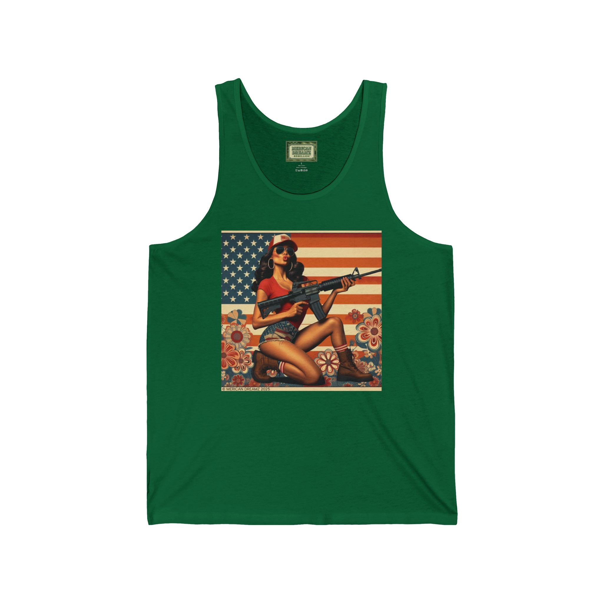 Patriotic Pin-Up Tank Top — Vintage American Flag Girl Graphic