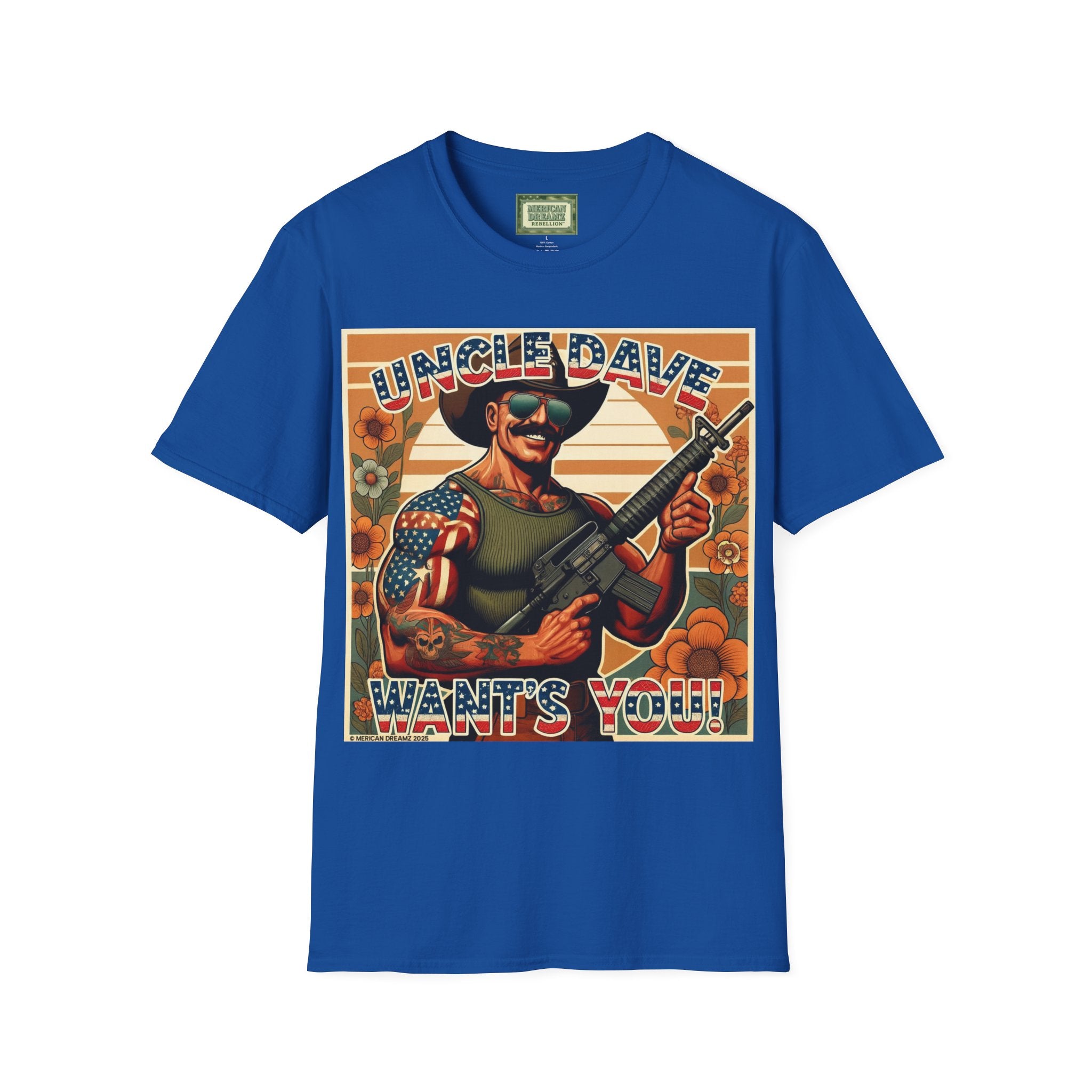 Uncle Dave Wants You, Owner-Artist T Shirt | Patriotic Rifle Retro Illustration from, the Merica the Beautiful Collection (US Only)