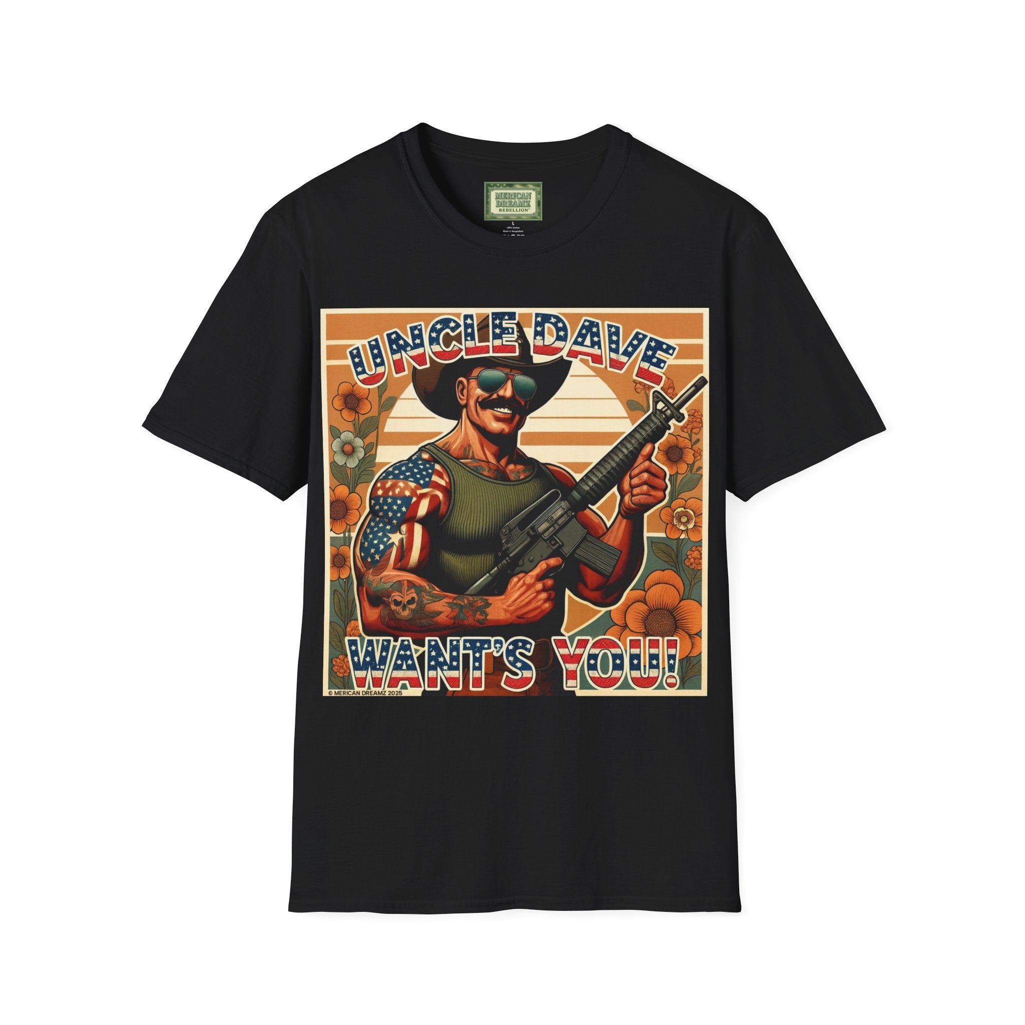 Uncle Dave Wants You, Owner-Artist T Shirt | Patriotic Rifle Retro Illustration from, the Merica the Beautiful Collection (US Only)