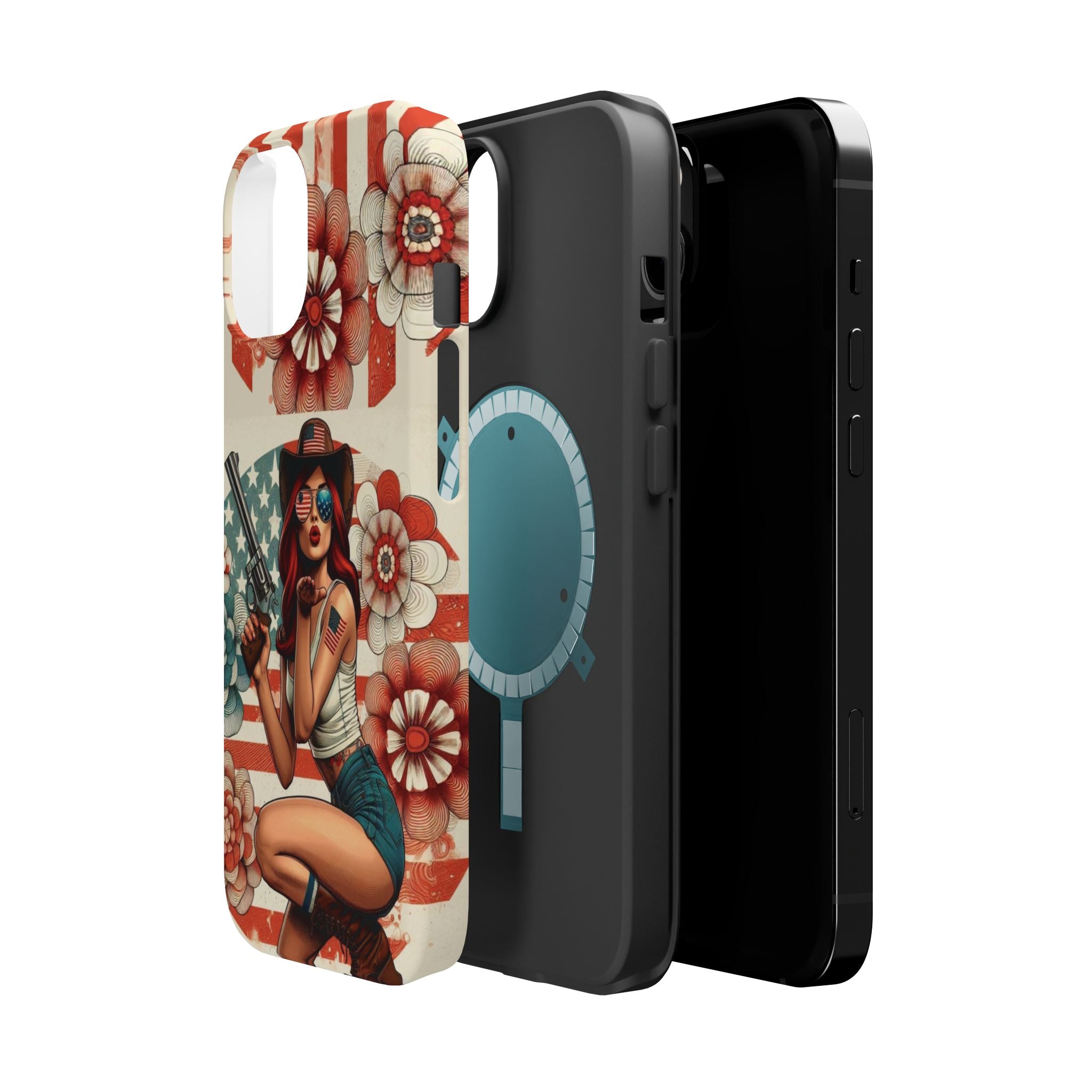 Americana .44 Magnum Pinup Girl - Magnetic Impact‑Resistant Phone Case  iPhone 13-17 / Samsung S26  MagSafe Compatible