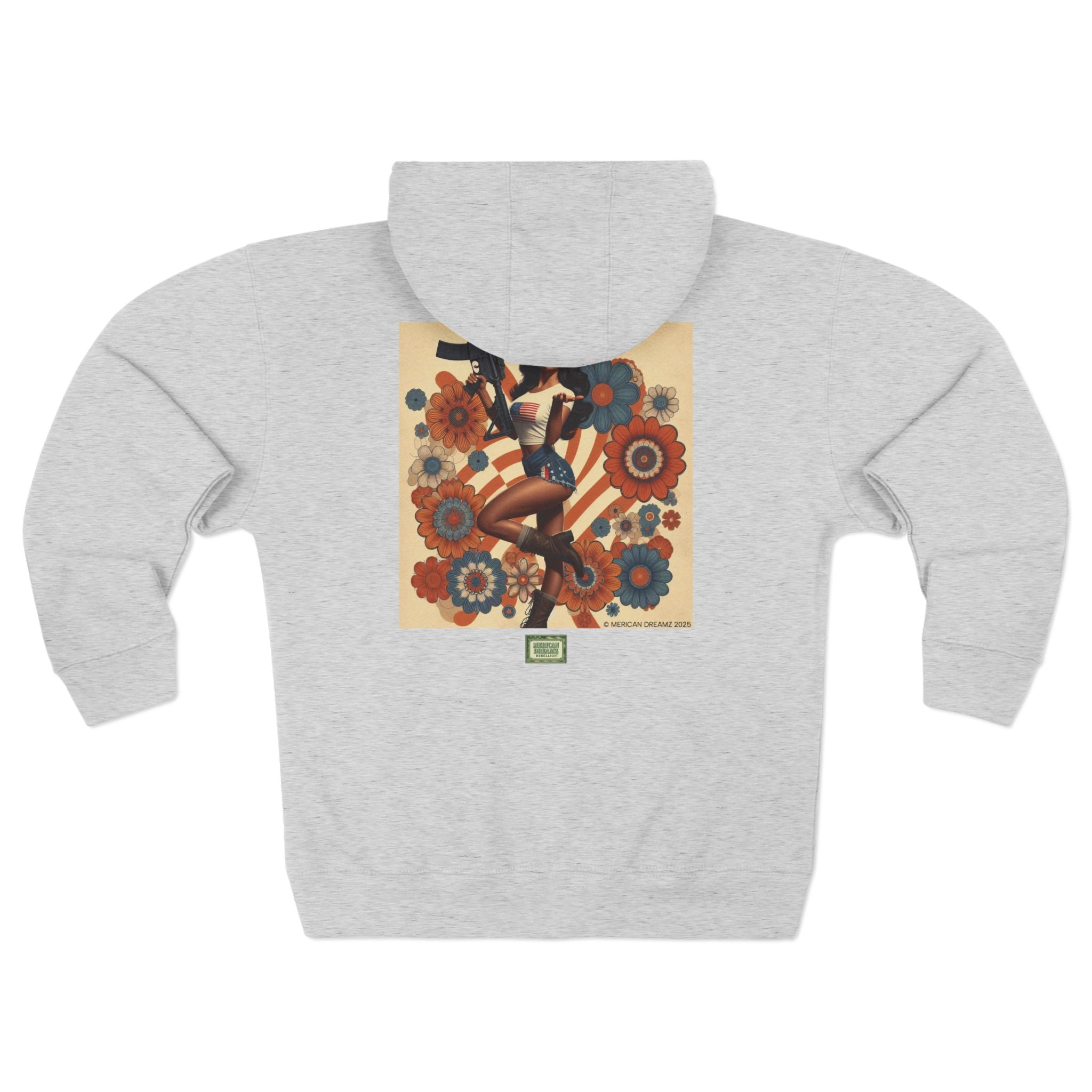 Americana Pinup Cowgirl with AR-15 Zip Hoodie — Retro Vintage Patriotic Graphic