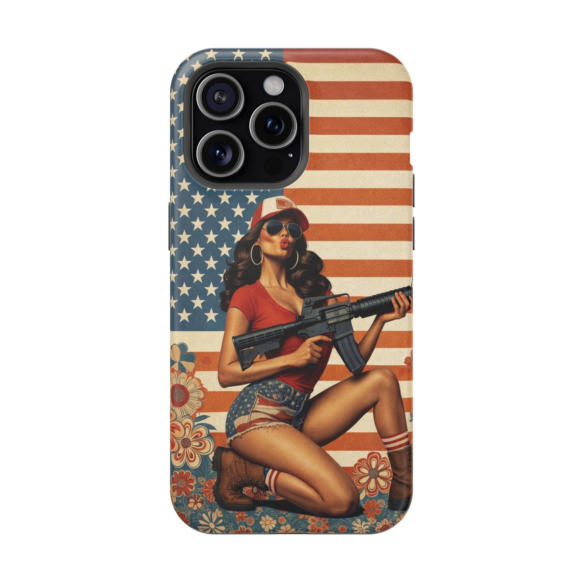 Americana AR-15 Pinup Girl - Magnetic Impact‑Resistant Phone Case  iPhone 13-17 / Samsung S26  MagSafe Compatible
