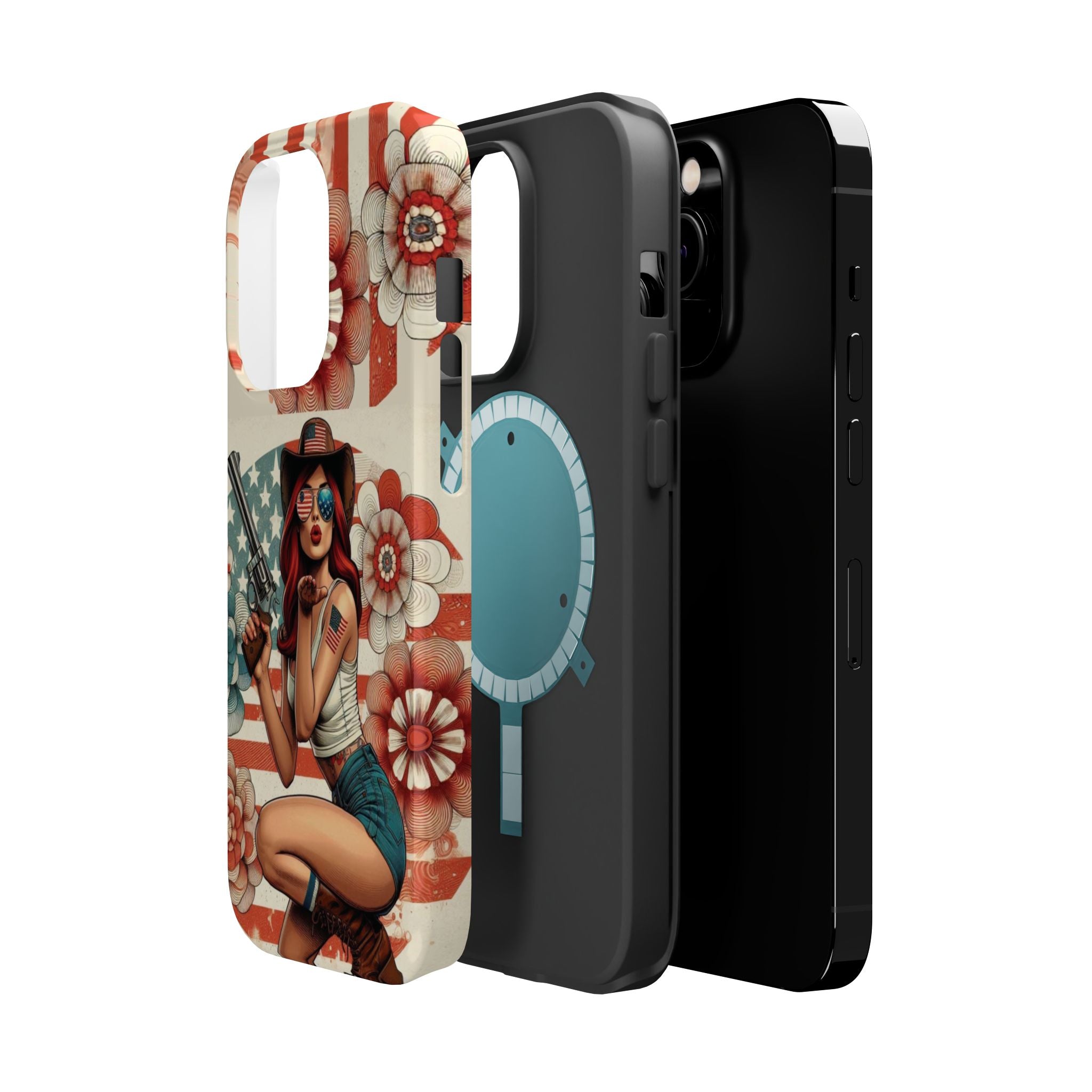 Americana .44 Magnum Pinup Girl - Magnetic Impact‑Resistant Phone Case  iPhone 13-17 / Samsung S26  MagSafe Compatible