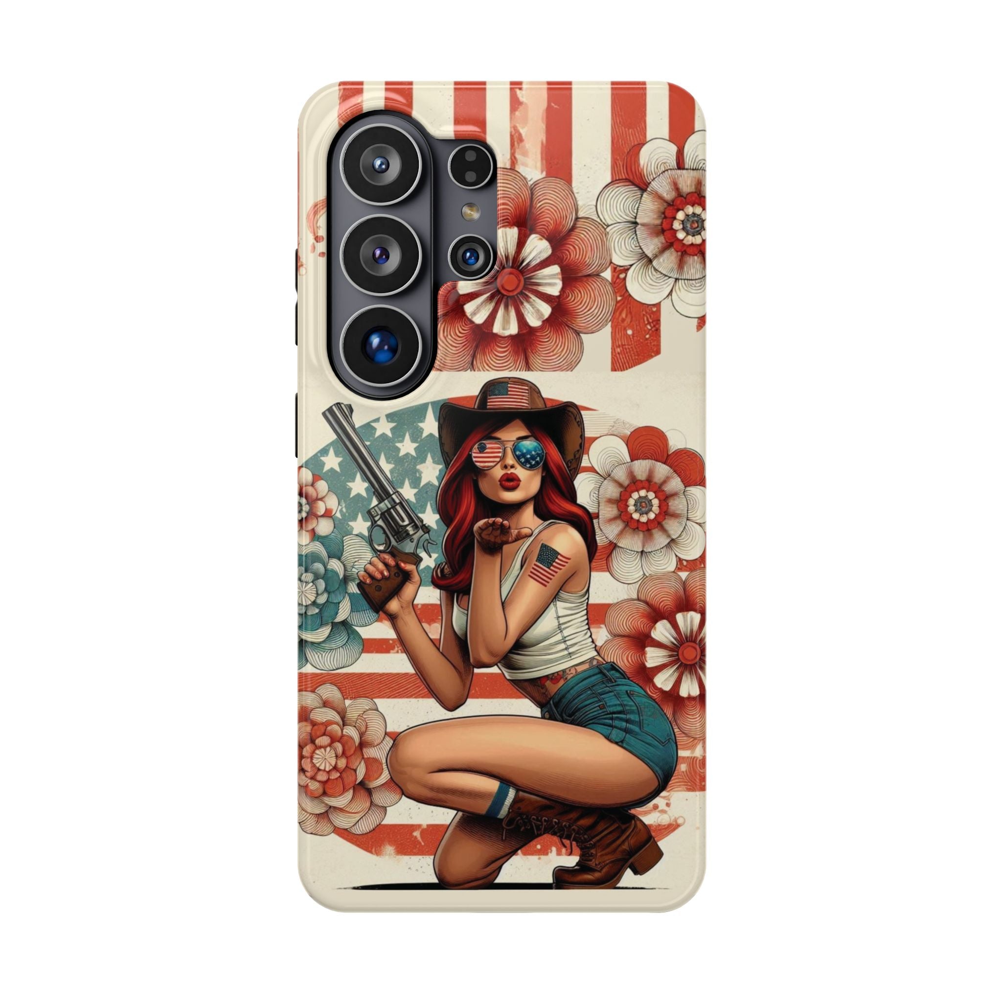 Americana .44 Magnum Pinup Girl - Magnetic Impact‑Resistant Phone Case  iPhone 13-17 / Samsung S26  MagSafe Compatible