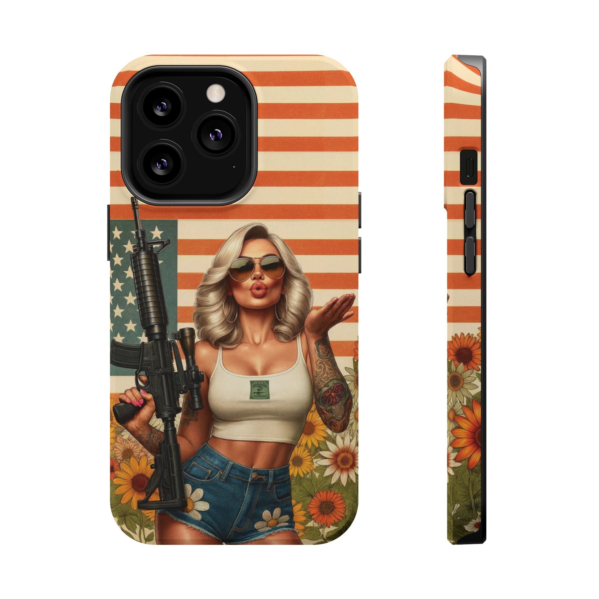 Americana AR-15 Pinup Girl - Magnetic Impact‑Resistant Phone Case  iPhone 13-17 / Samsung S26  MagSafe Compatible