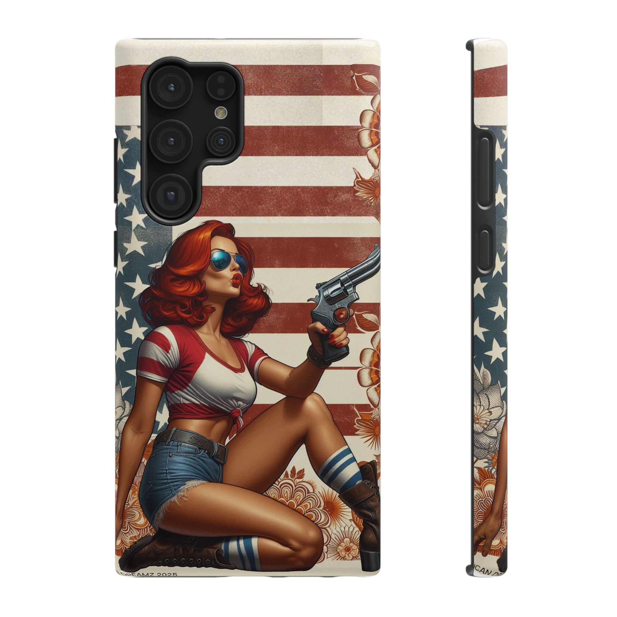 Americana 44 Magnum Pinup Girl - Impact‑Resistant Phone Case   Samsung Galaxy Series S22 / S22+ / S22 Ultra - S25 / S25+ / S25 Ultra
