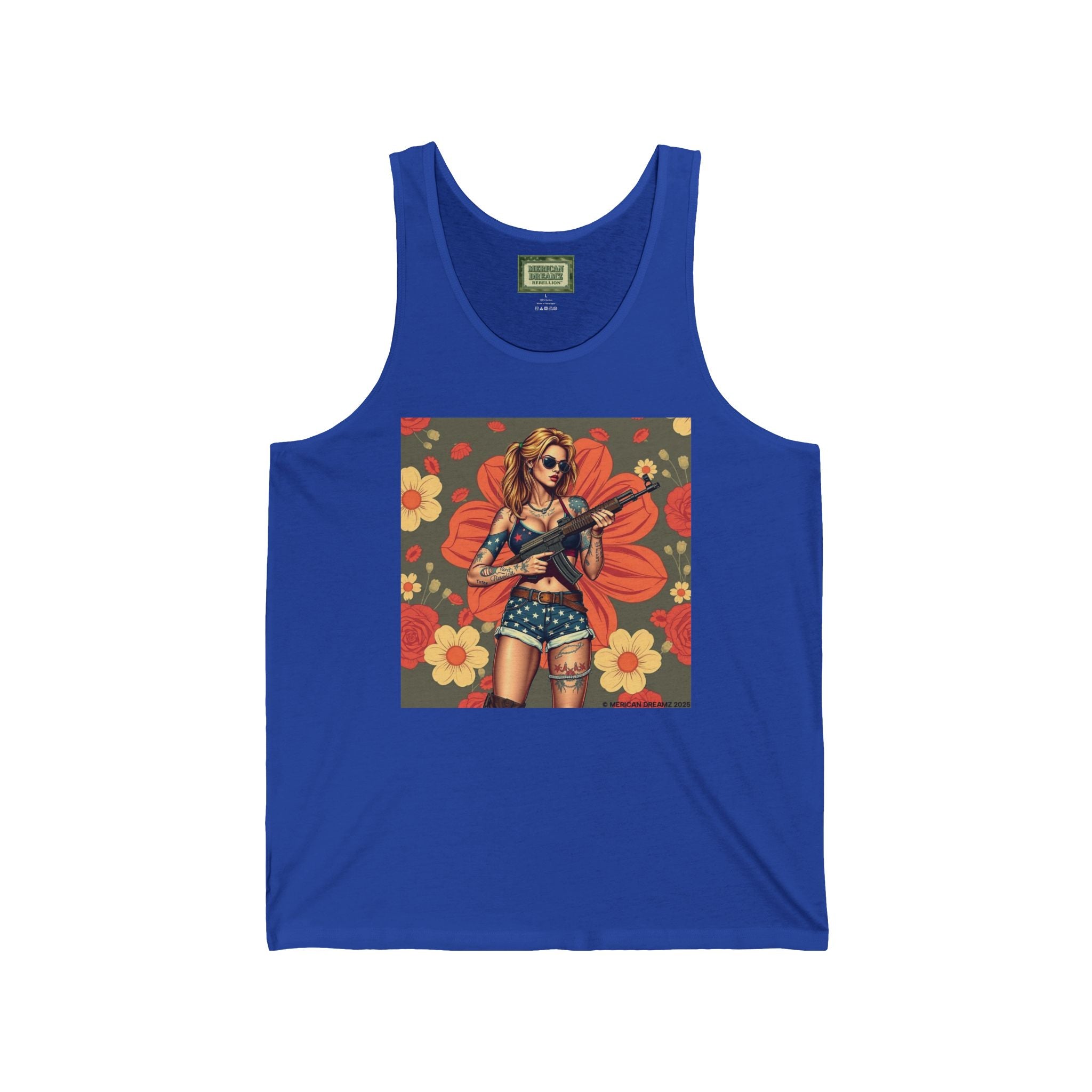 Pin-Up Tank Top — Vintage Americana Gun Flower Girl Graphic