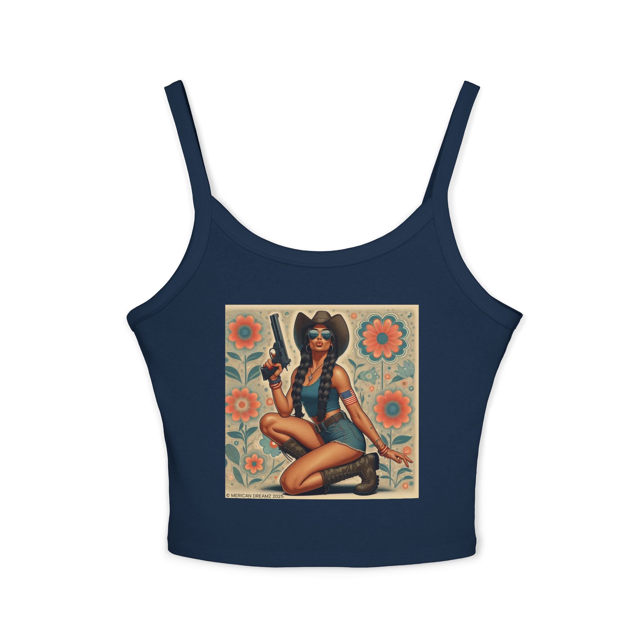 Retro Pinup Girl Tank Top — Vintage Floral Spaghetti Strap
