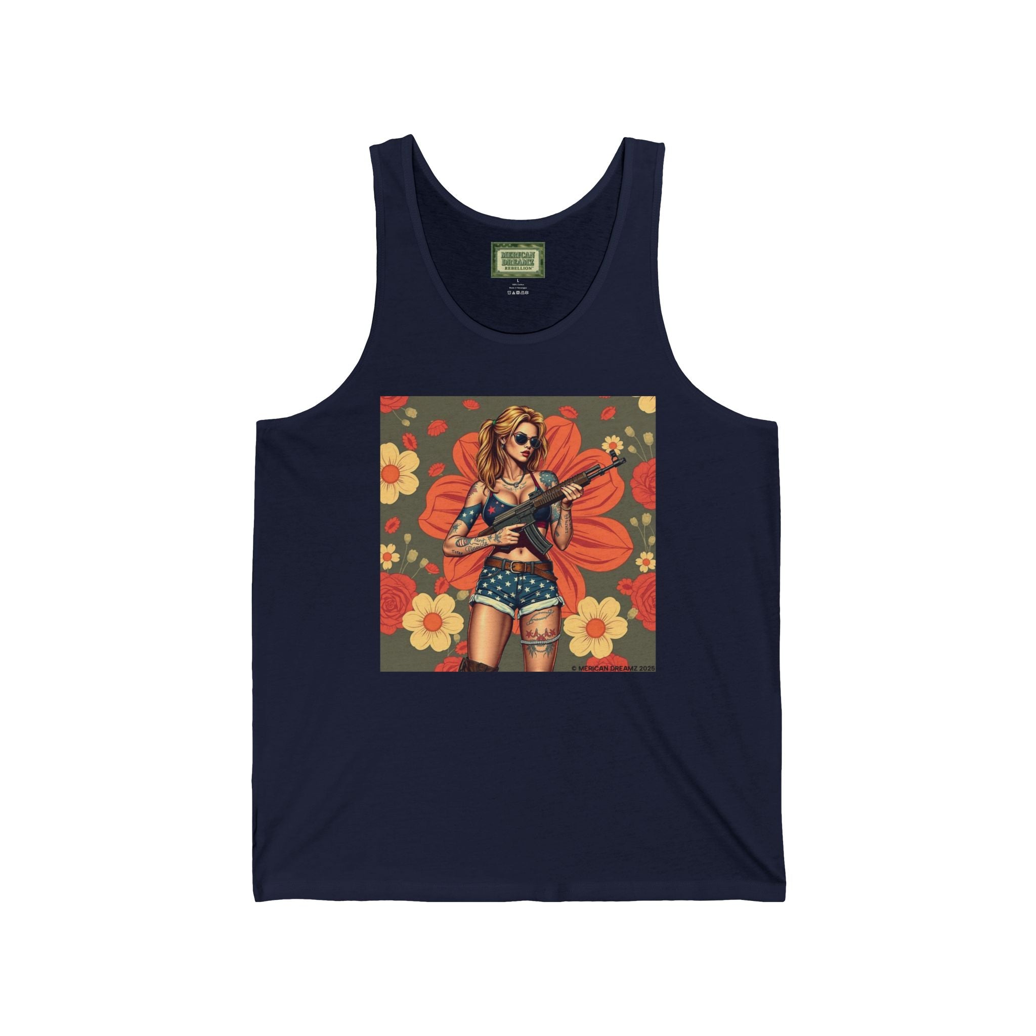Pin-Up Tank Top — Vintage Americana Gun Flower Girl Graphic