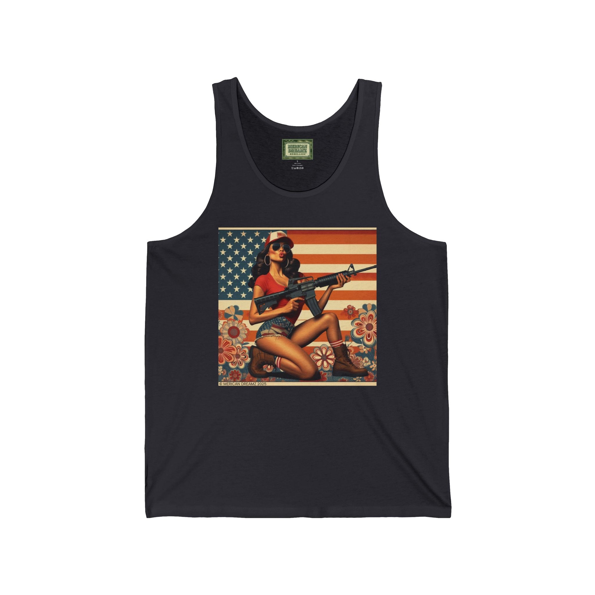 Patriotic Pin-Up Tank Top — Vintage American Flag Girl Graphic