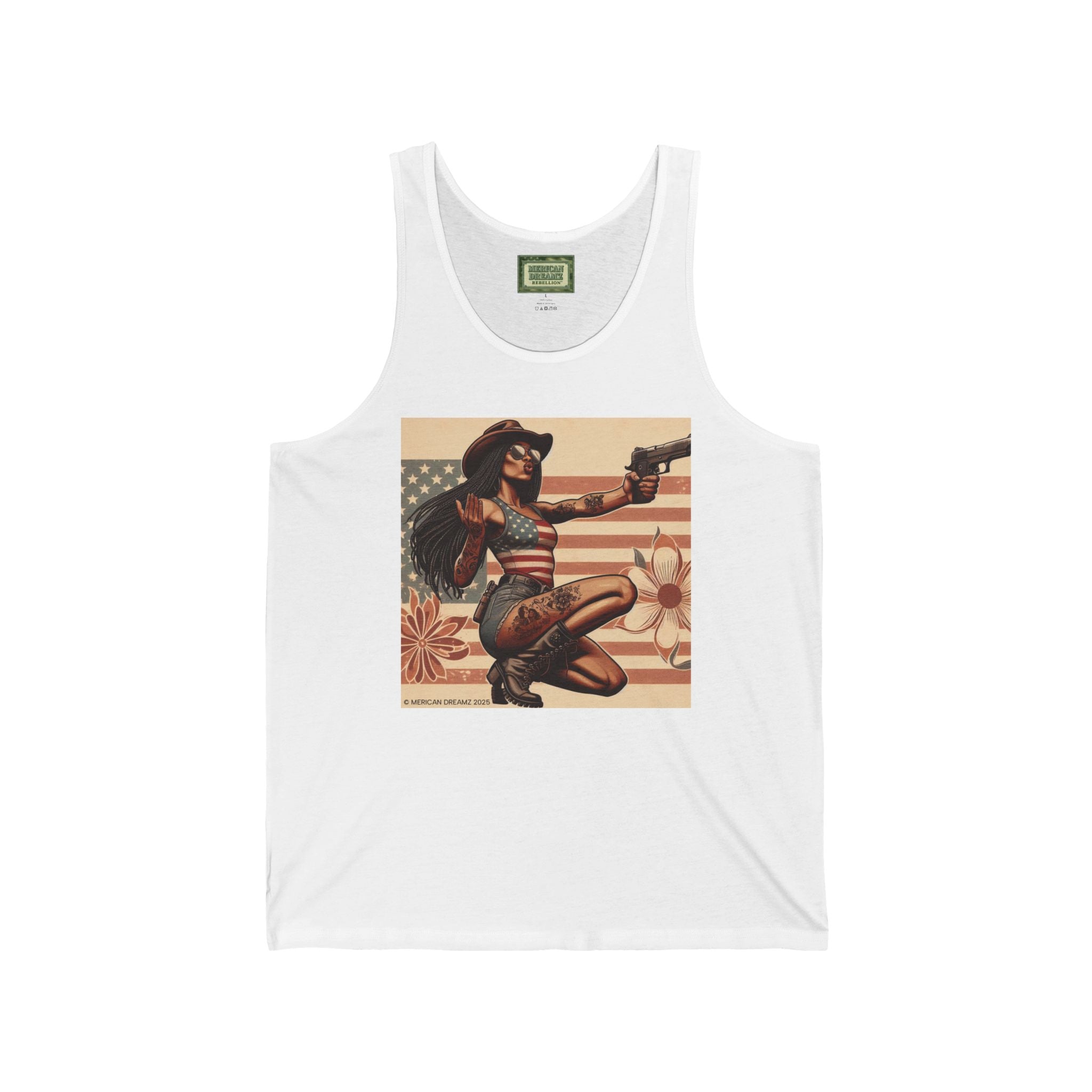 Patriotic Pin-Up Tank Top — Vintage American Flag Girl Graphic