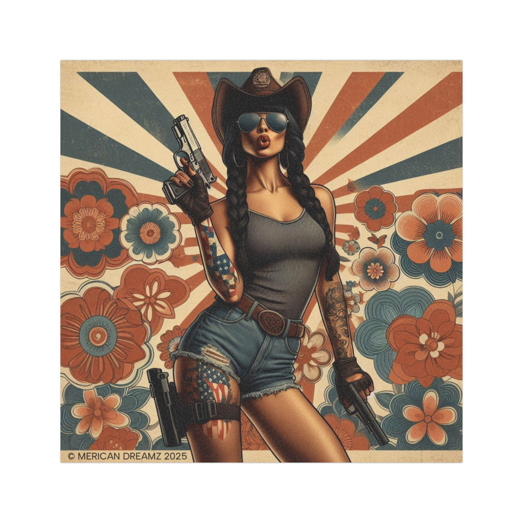 Car Magnet Americana Cowgirl with Pistols | Square Vintage Floral