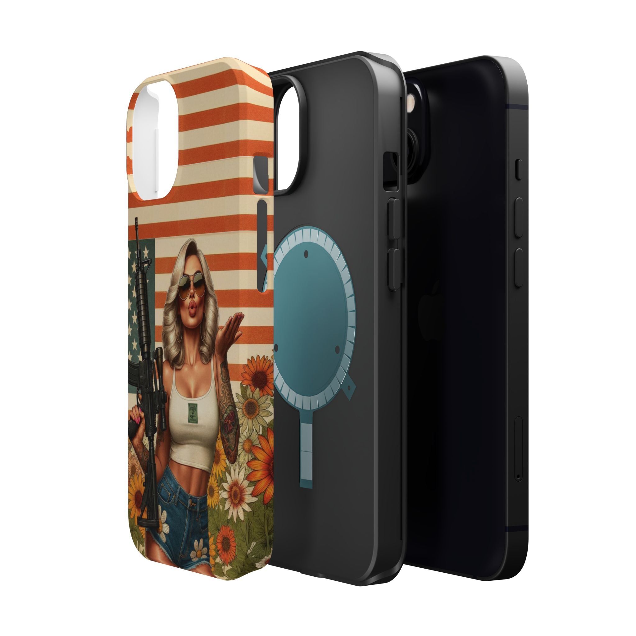 Americana AR-15 Pinup Girl - Magnetic Impact‑Resistant Phone Case  iPhone 13-17 / Samsung S26  MagSafe Compatible