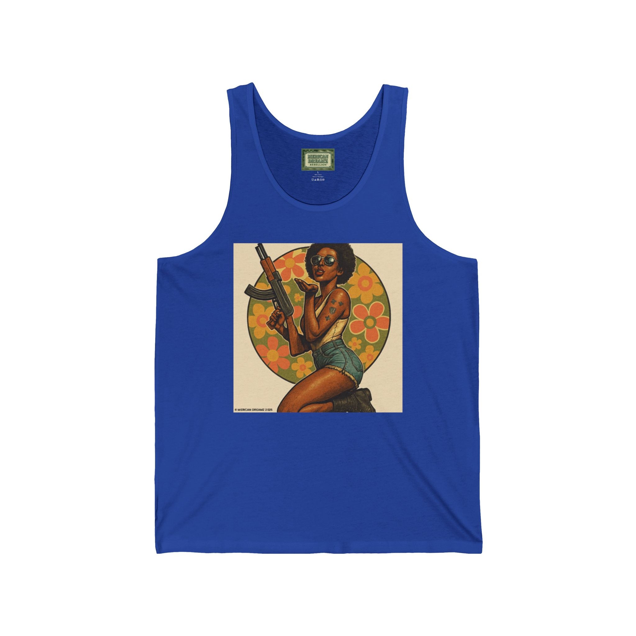 Pin-Up Tank Top — Vintage Americana Gun Flower Girl Graphic