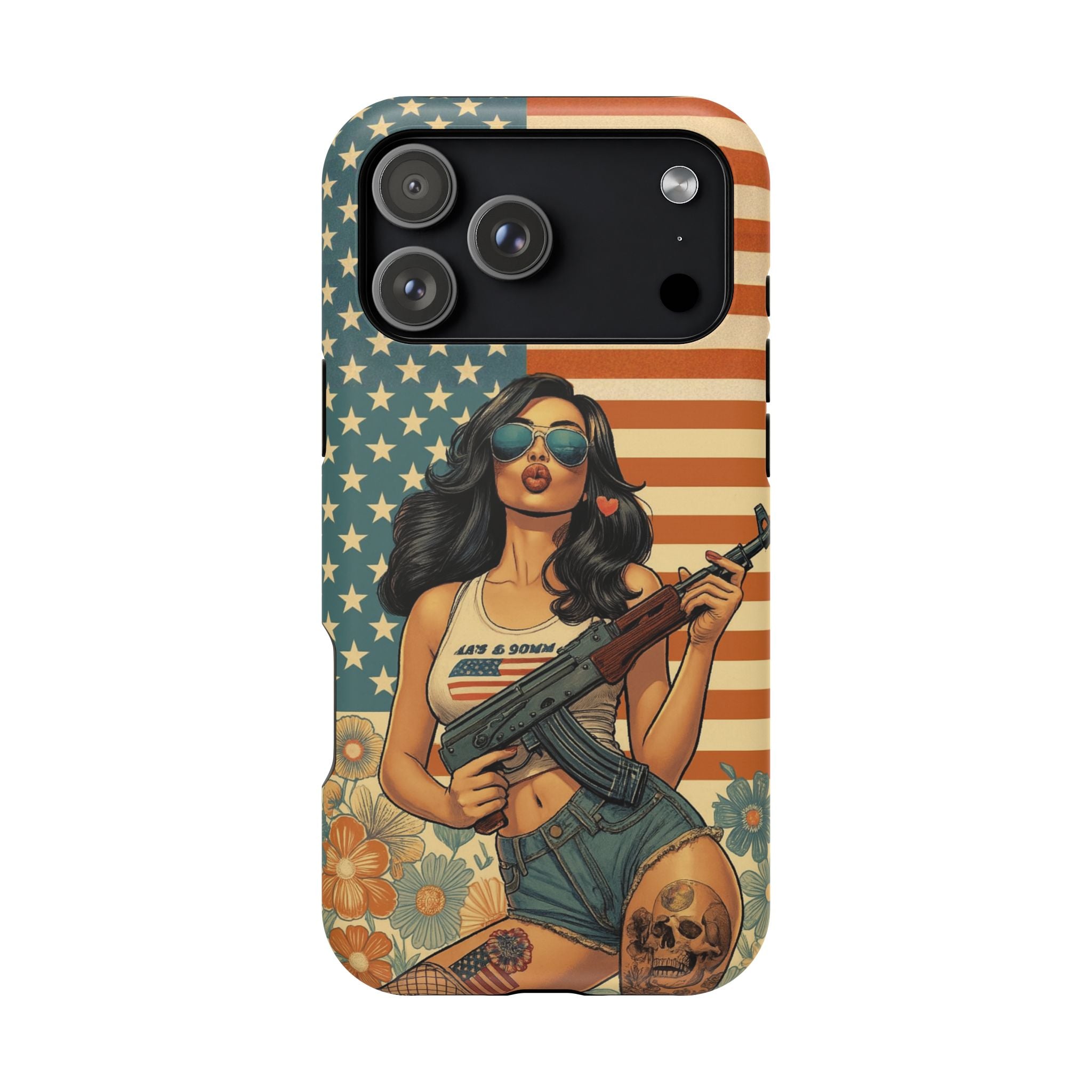 Americana AK-47 Pinup Girl - Magnetic Impact‑Resistant Phone Case  iPhone 13-17 / Samsung S26  MagSafe Compatible