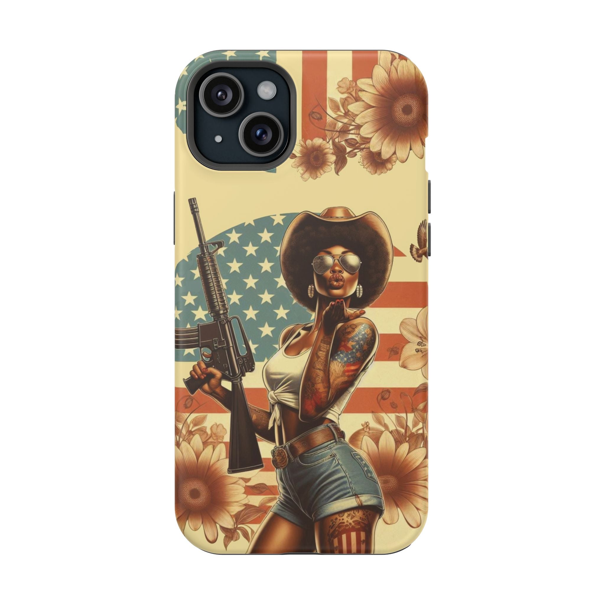 Americana AR-15 Pinup Girl - Magnetic Impact‑Resistant Phone Case  iPhone 13-17 / Samsung S26  MagSafe Compatible