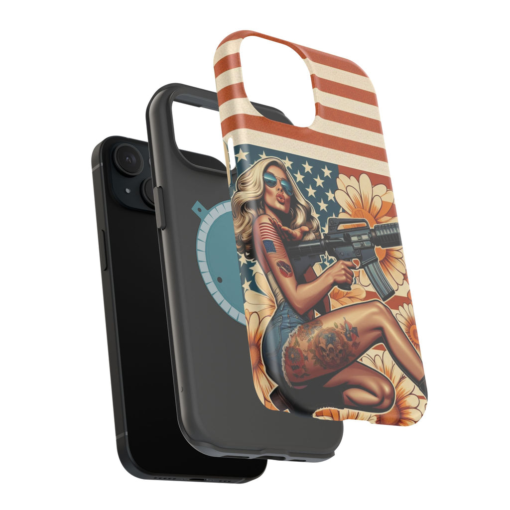 Americana AR-15 Pinup Girl - Magnetic Impact‑Resistant Phone Case  iPhone 13-17 / Samsung S26  MagSafe Compatible