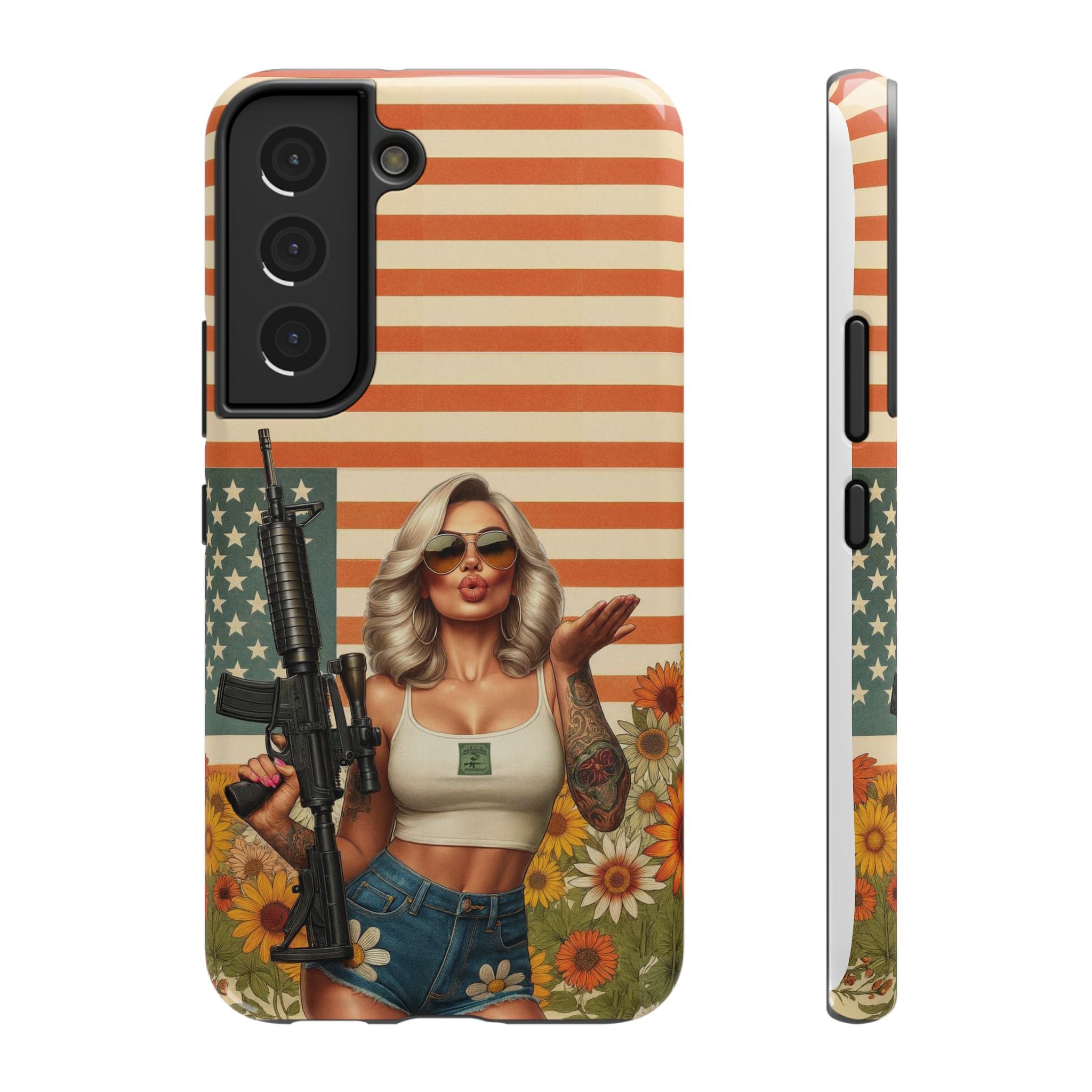 Americana AR-15 Pinup Girl - Impact‑Resistant Phone Case   Samsung Galaxy Series S22 / S22+ / S22 Ultra - S25 / S25+ / S25 Ultra