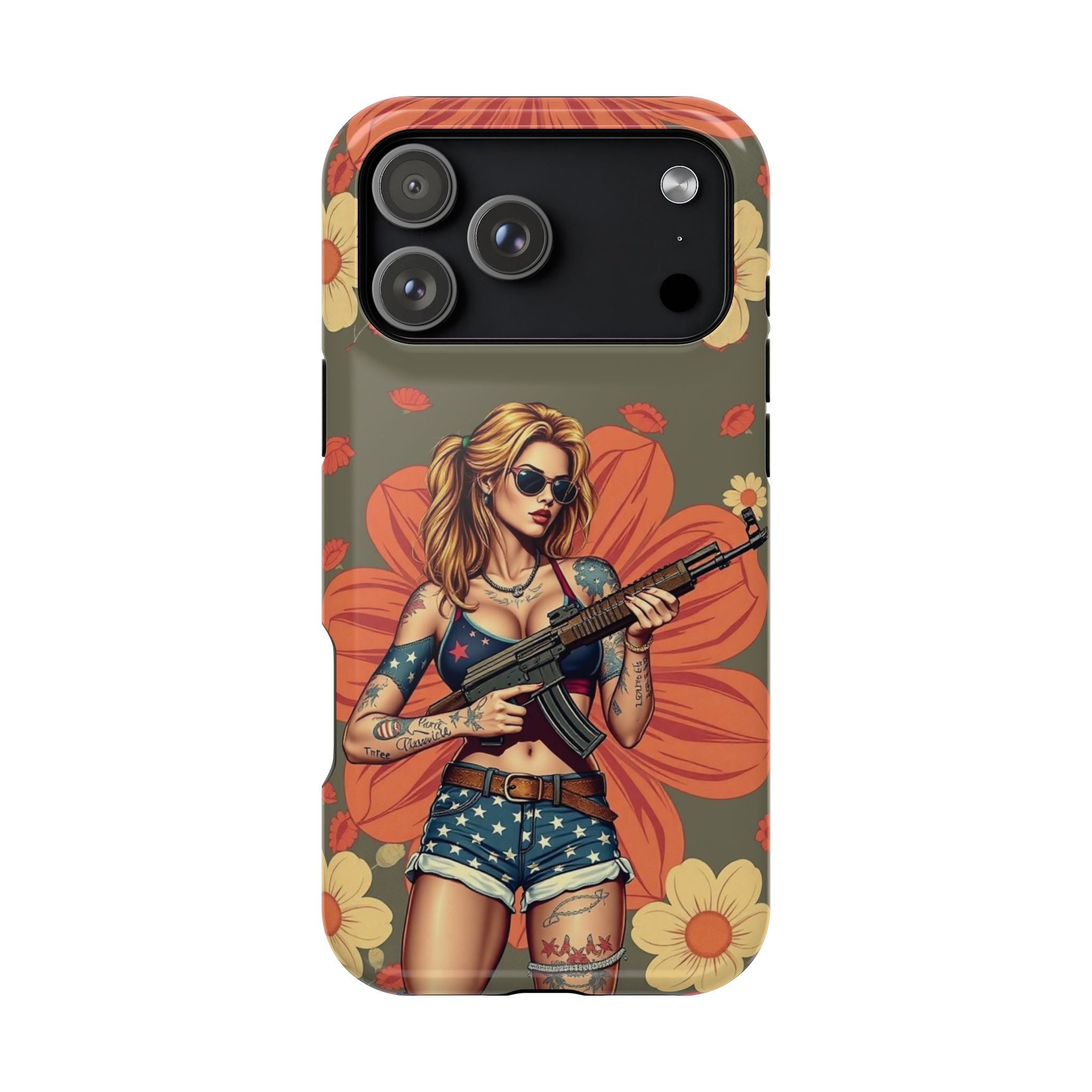 Americana AK-47 Pinup Girl - Magnetic Impact‑Resistant Phone Case  iPhone 13-17 / Samsung S26  MagSafe Compatible