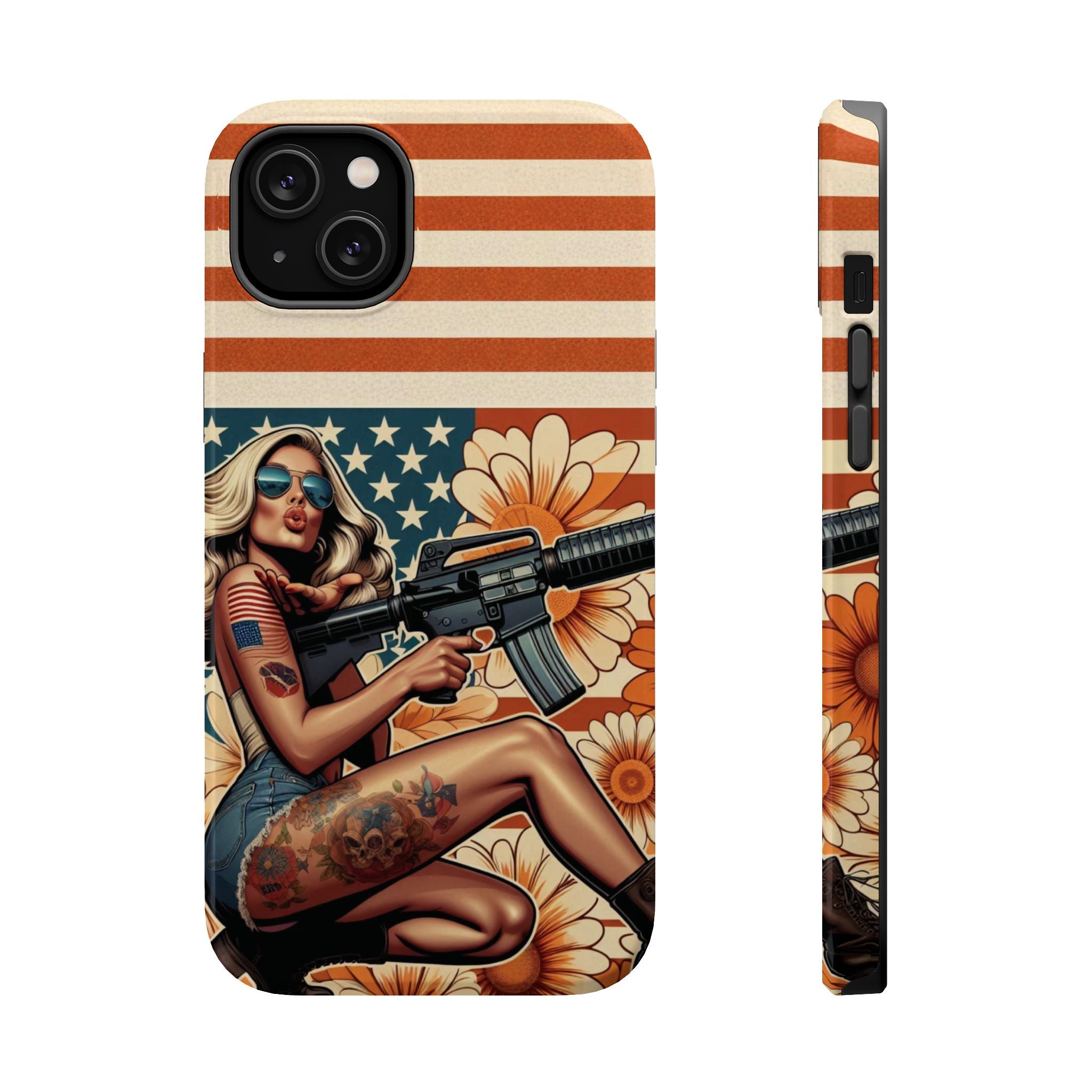 Americana AR-15 Pinup Girl - Magnetic Impact‑Resistant Phone Case  iPhone 13-17 / Samsung S26  MagSafe Compatible