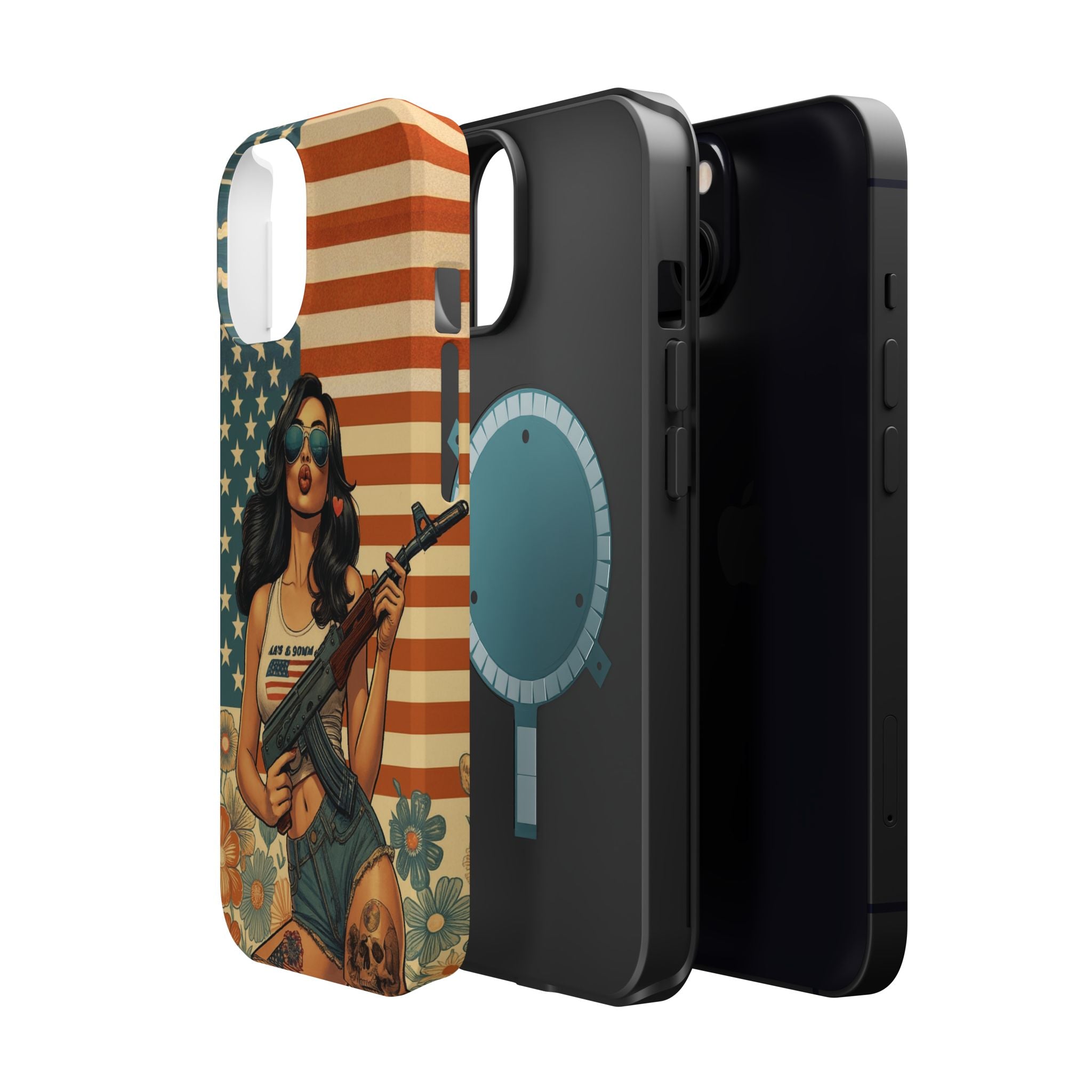 Americana AK-47 Pinup Girl - Magnetic Impact‑Resistant Phone Case  iPhone 13-17 / Samsung S26  MagSafe Compatible