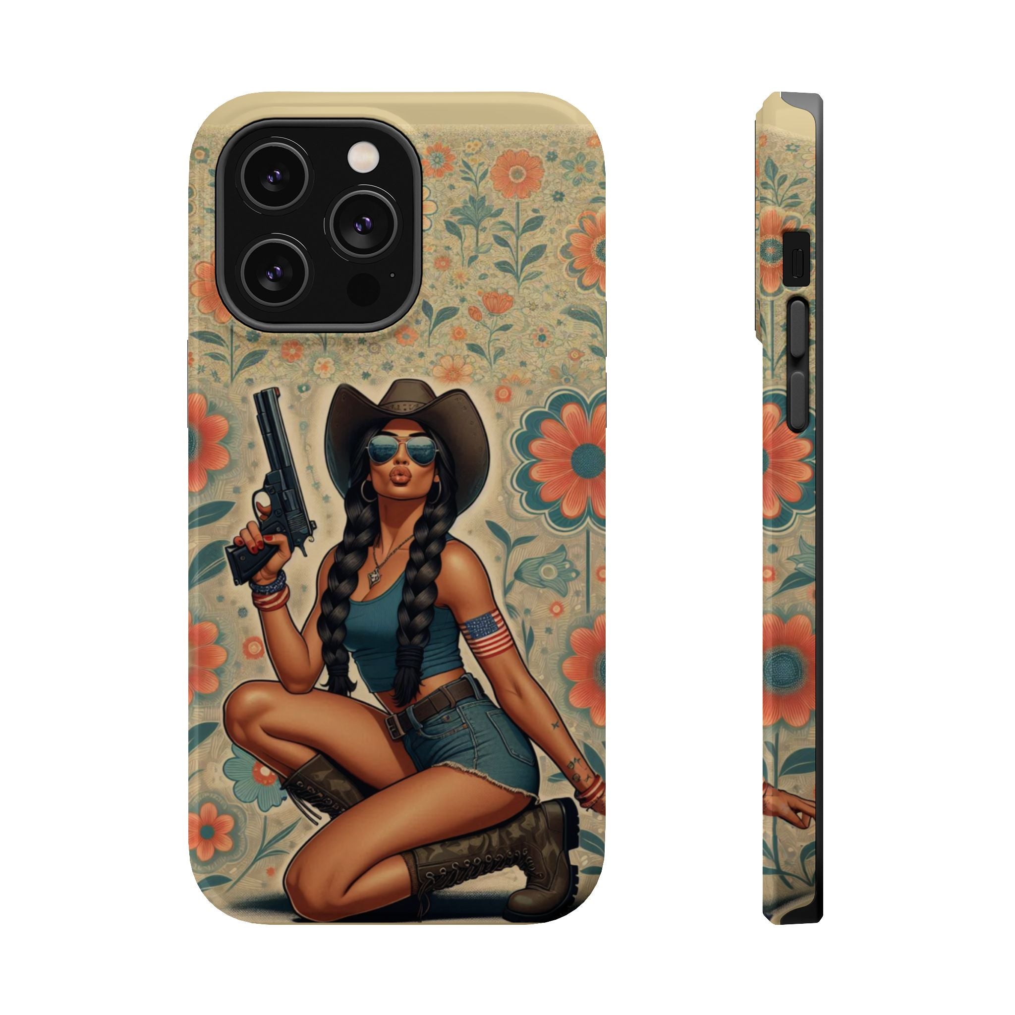 Americana 9mm Pinup Girl - Magnetic Impact‑Resistant Phone Case  iPhone 13-17 / Samsung S26  MagSafe Compatible
