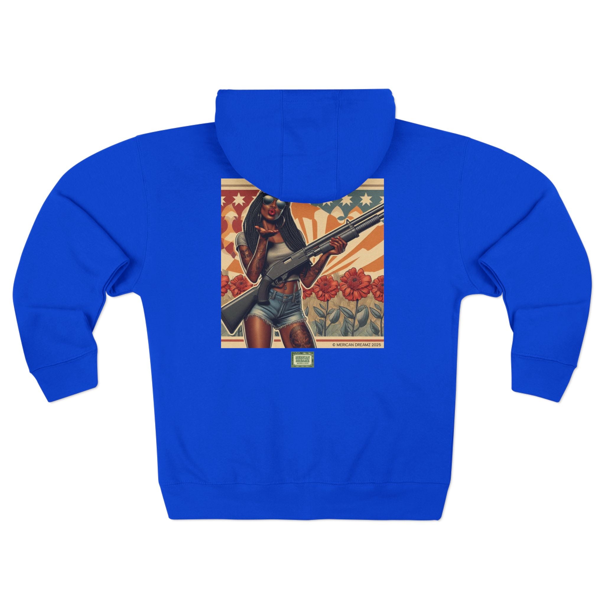 Americana Pinup girl with Shotgun Zip Hoodie — Retro Vintage Patriotic Graphic