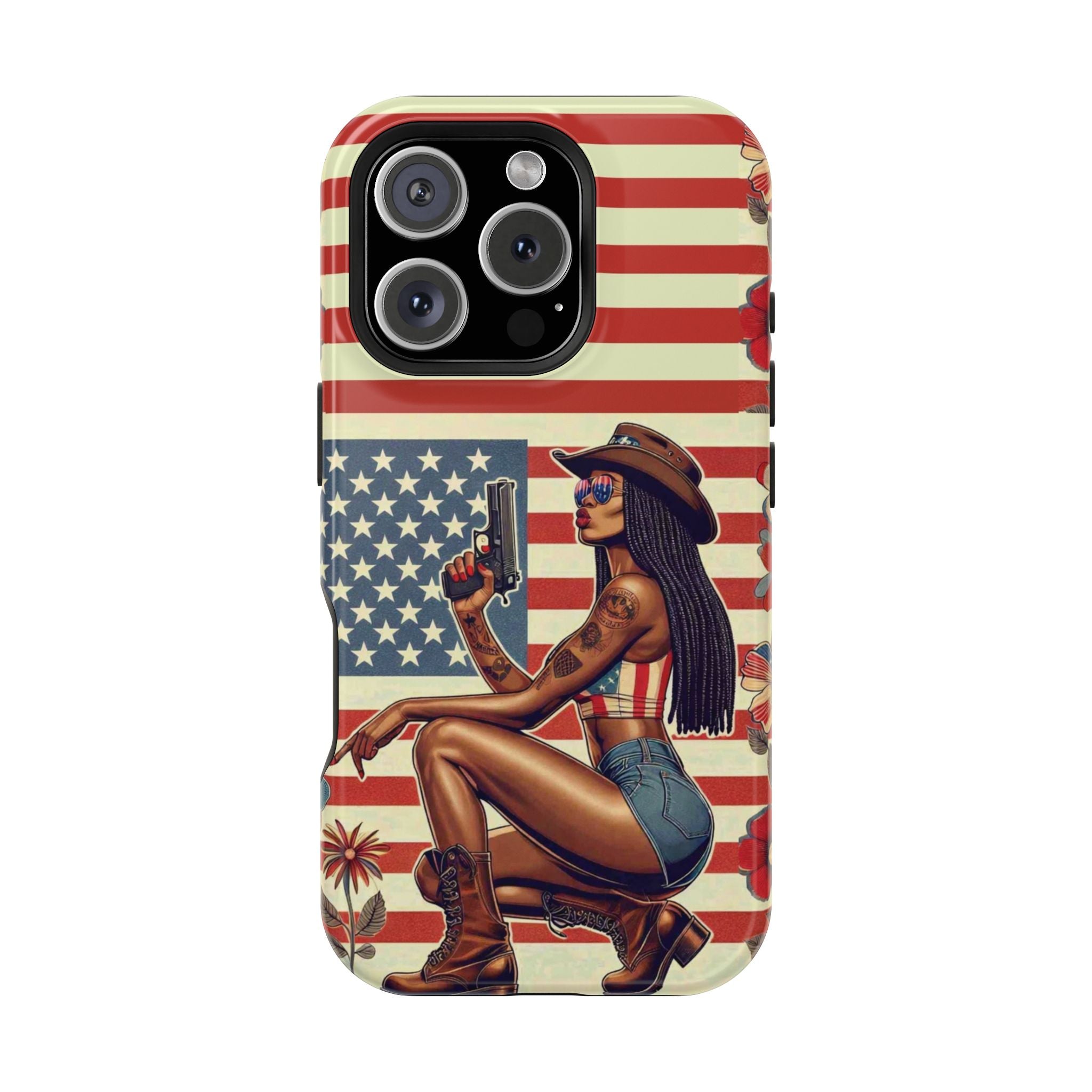 Americana 9mm Pinup Girl - Magnetic Impact‑Resistant Phone Case  iPhone 13-17 / Samsung S26  MagSafe Compatible