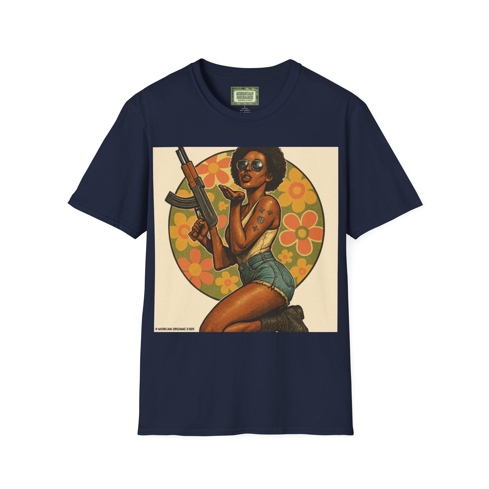 Pin-Up Americana T-Shirt — Retro Floral Gun Cowgirl Vintage Style (US Only)