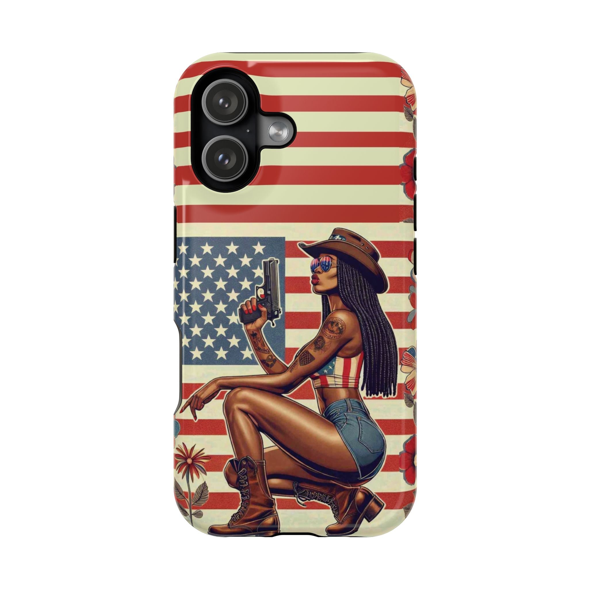 Americana 9mm Pinup Girl - Magnetic Impact‑Resistant Phone Case  iPhone 13-17 / Samsung S26  MagSafe Compatible
