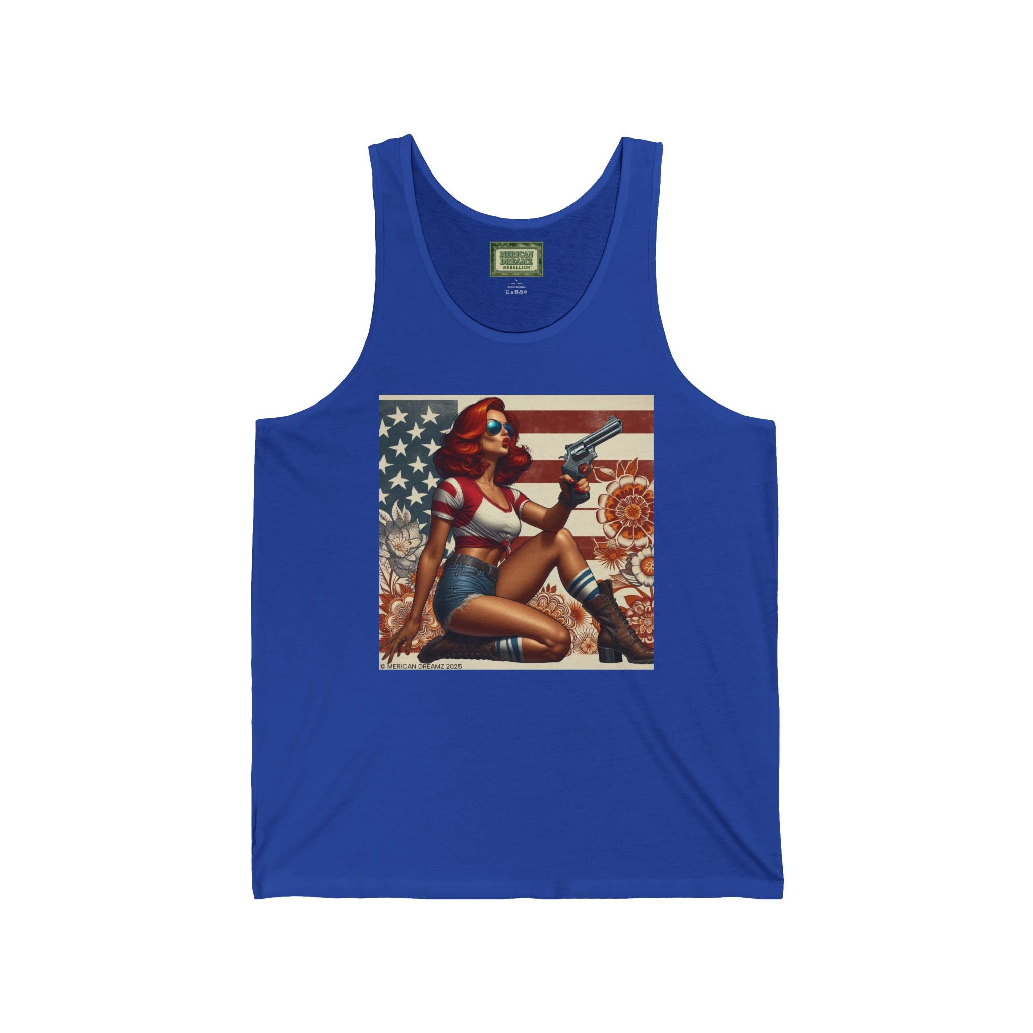 Patriotic Pin-Up Tank Top — Vintage American Flag Girl Graphic