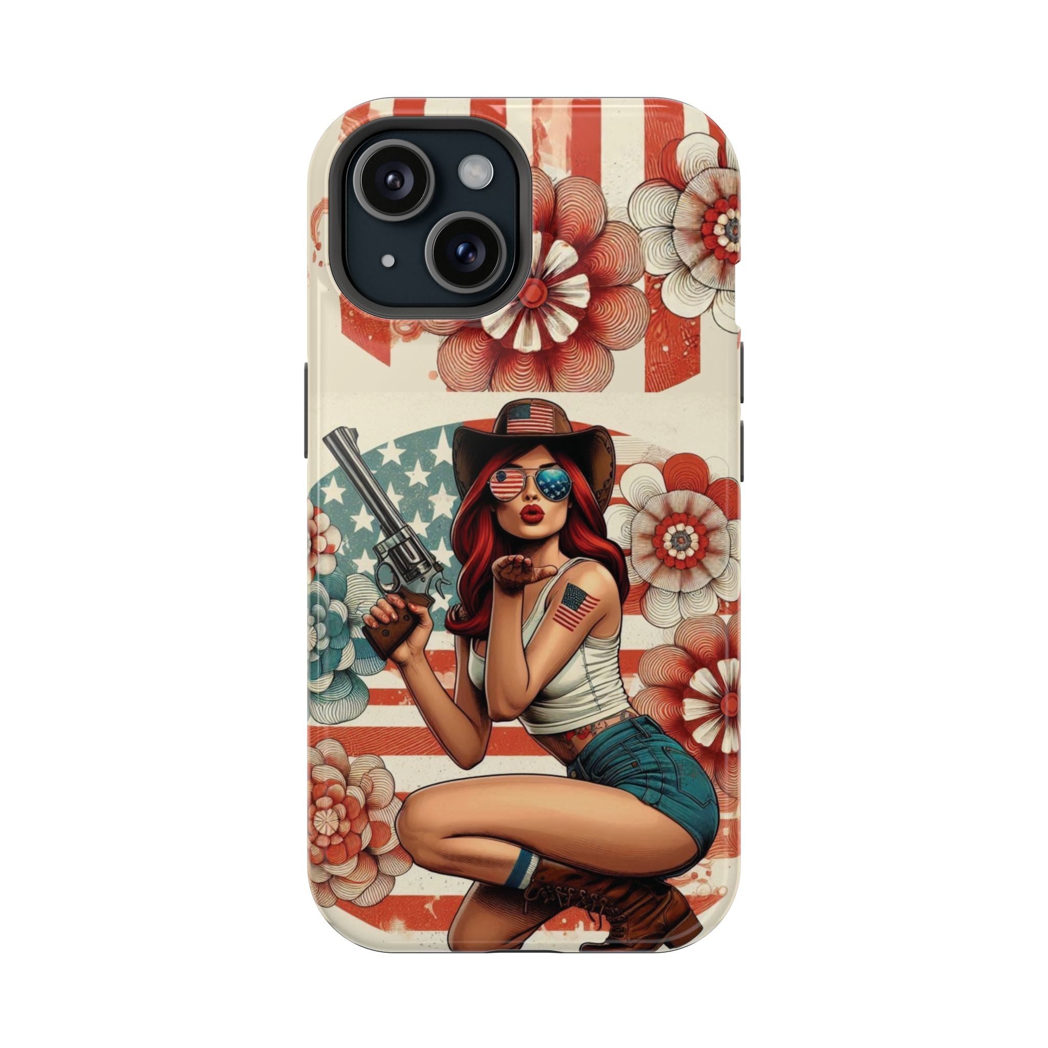 Americana .44 Magnum Pinup Girl - Magnetic Impact‑Resistant Phone Case  iPhone 13-17 / Samsung S26  MagSafe Compatible