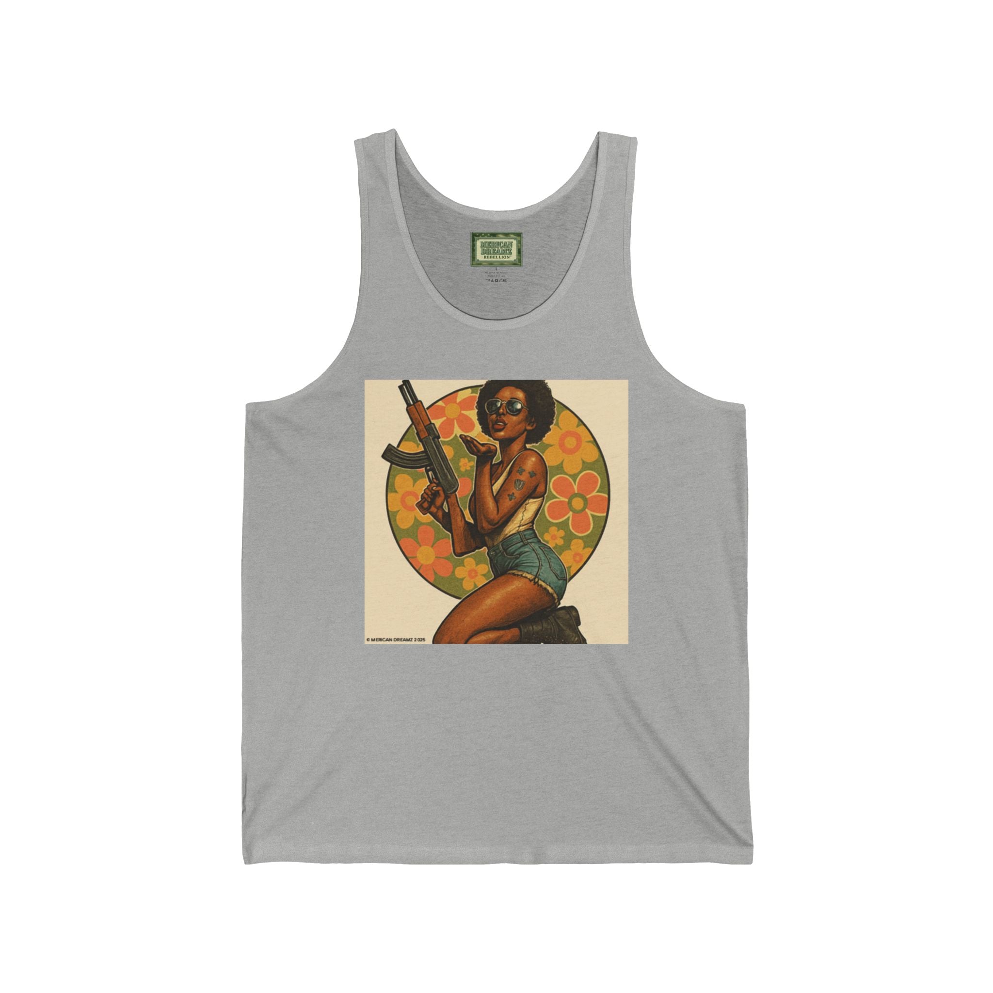 Pin-Up Tank Top — Vintage Americana Gun Flower Girl Graphic