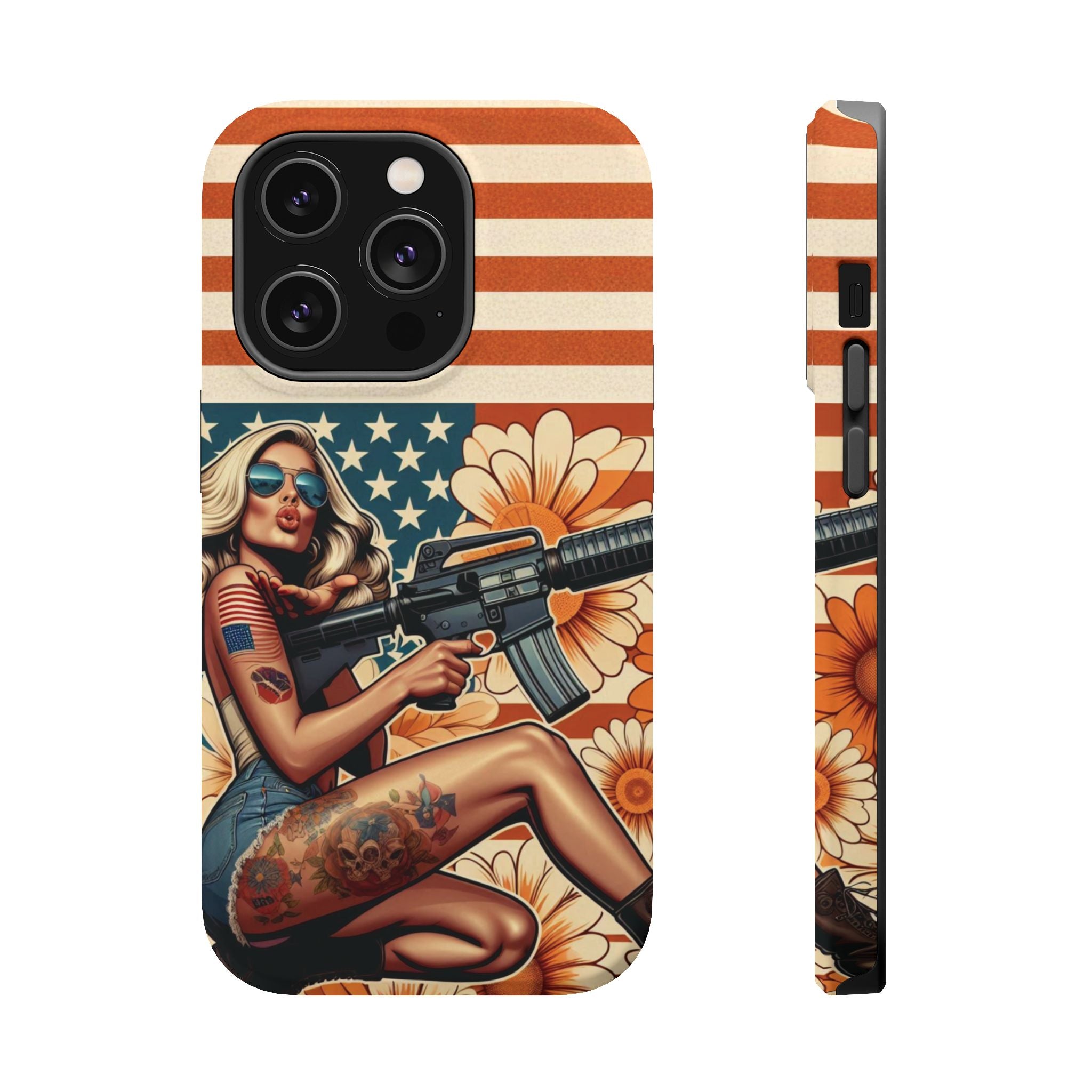 Americana AR-15 Pinup Girl - Magnetic Impact‑Resistant Phone Case  iPhone 13-17 / Samsung S26  MagSafe Compatible