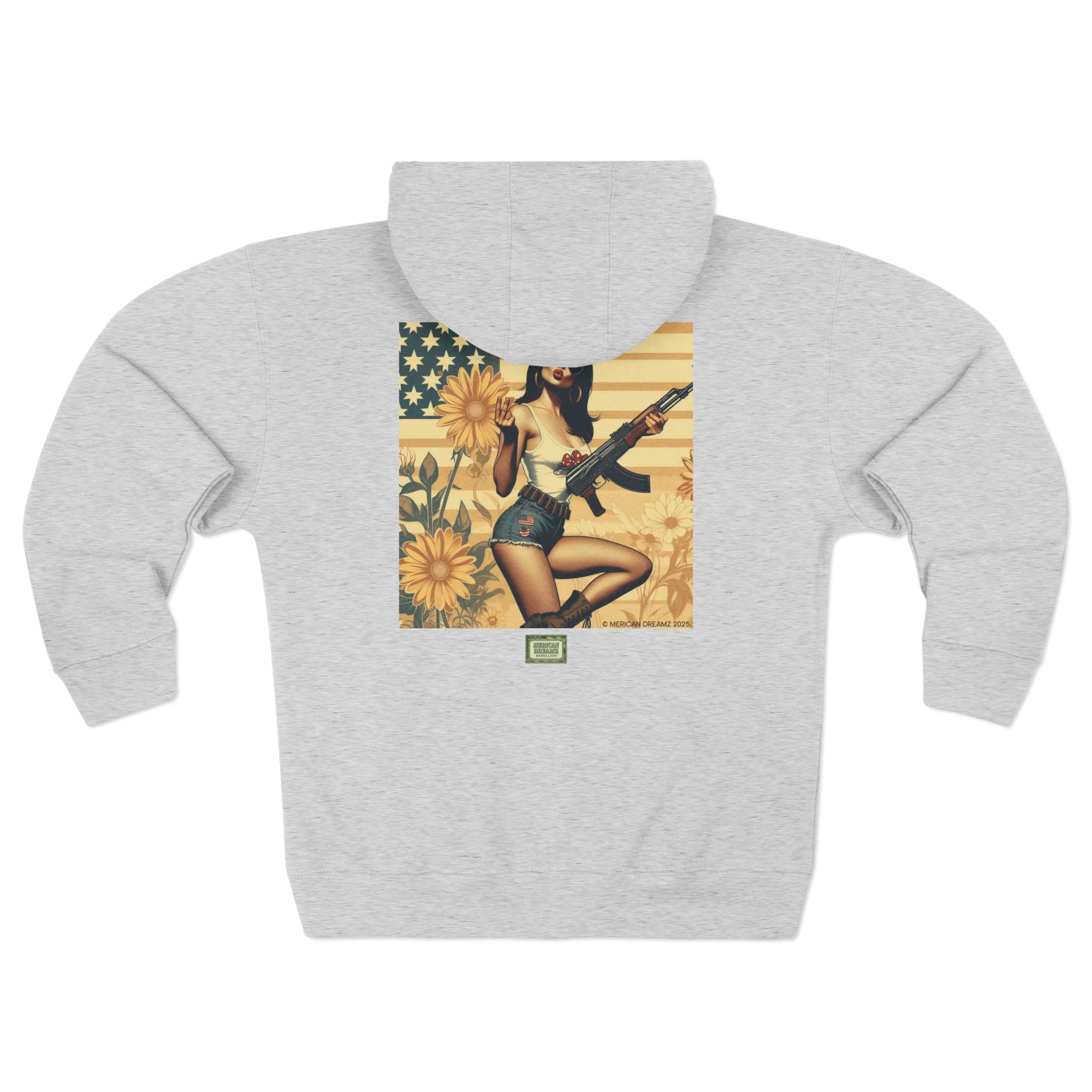 Americana Pinup girl with AK-47 Zip Hoodie — Retro Vintage Patriotic Graphic