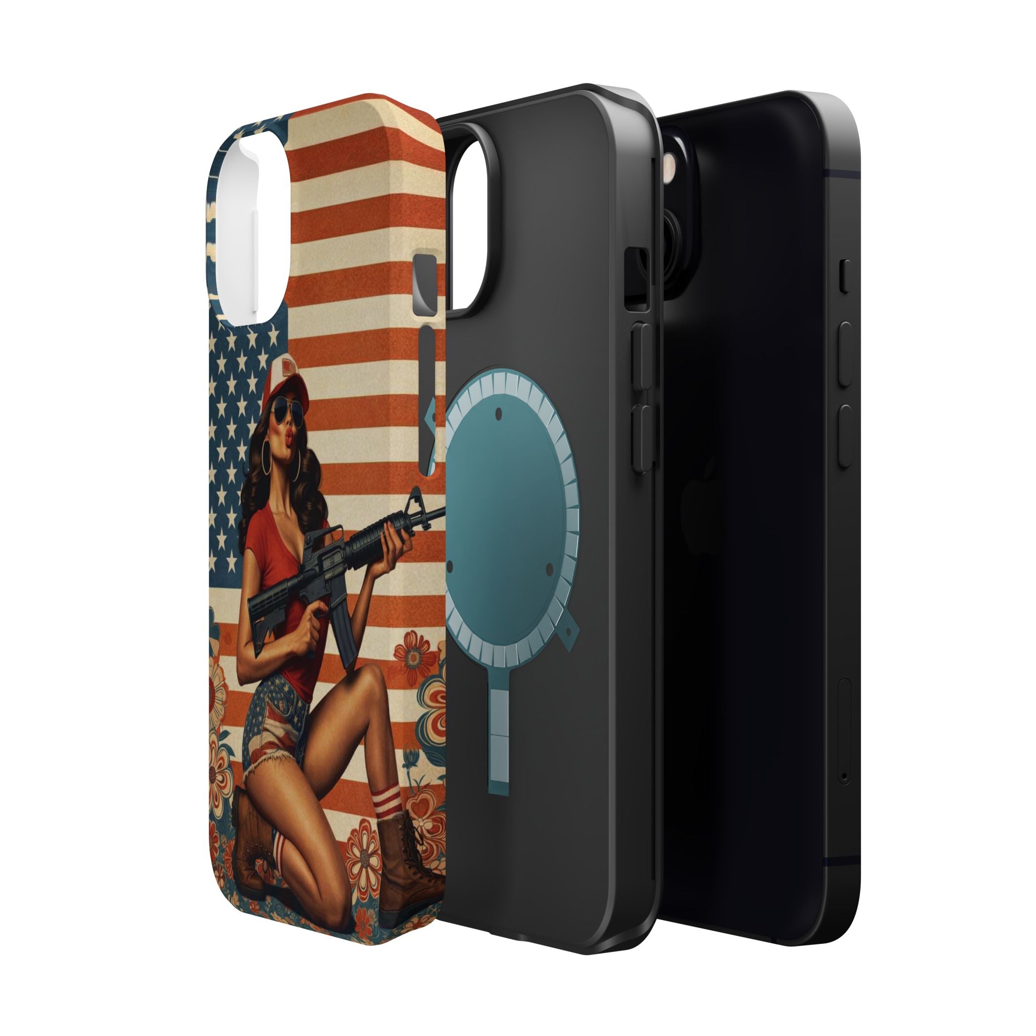 Americana AR-15 Pinup Girl - Magnetic Impact‑Resistant Phone Case  iPhone 13-17 / Samsung S26  MagSafe Compatible