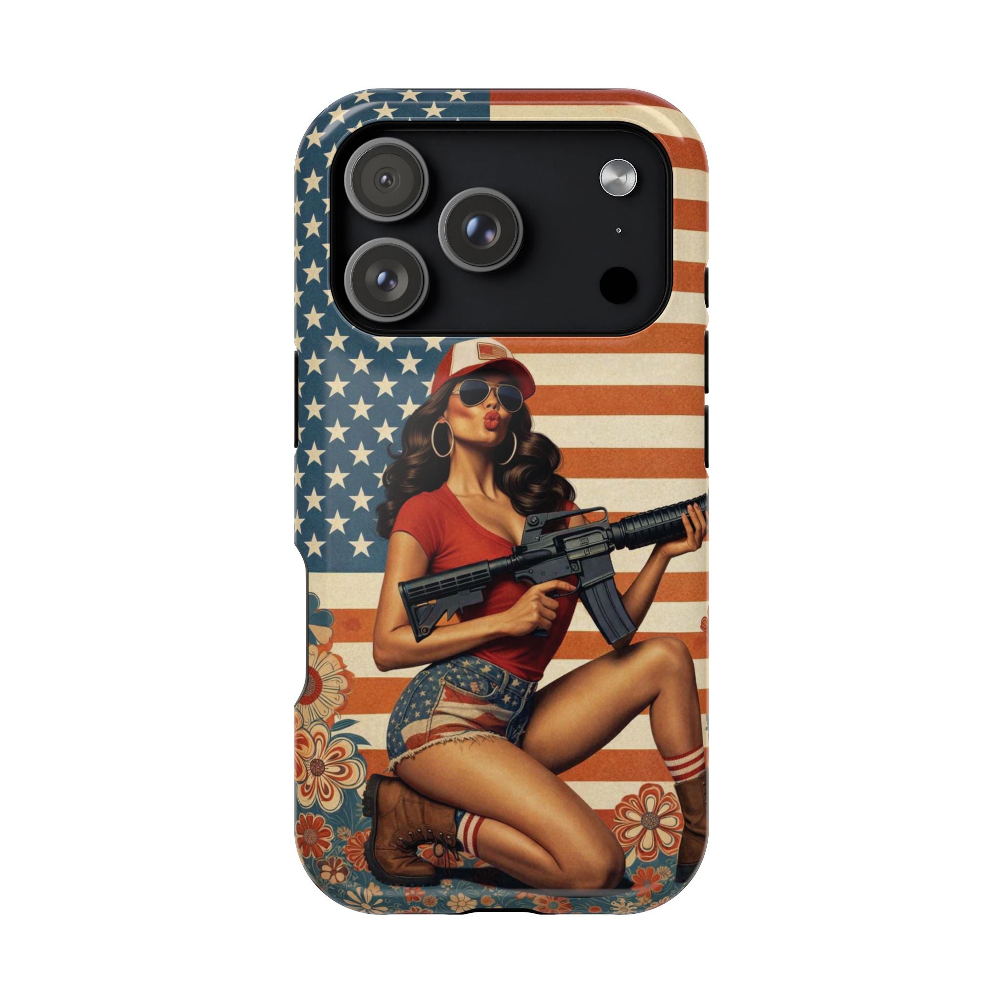 Americana AR-15 Pinup Girl - Magnetic Impact‑Resistant Phone Case  iPhone 13-17 / Samsung S26  MagSafe Compatible