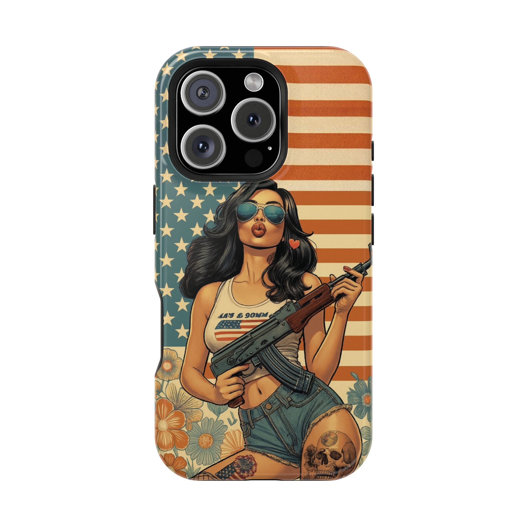 Americana AK-47 Pinup Girl - Magnetic Impact‑Resistant Phone Case  iPhone 13-17 / Samsung S26  MagSafe Compatible