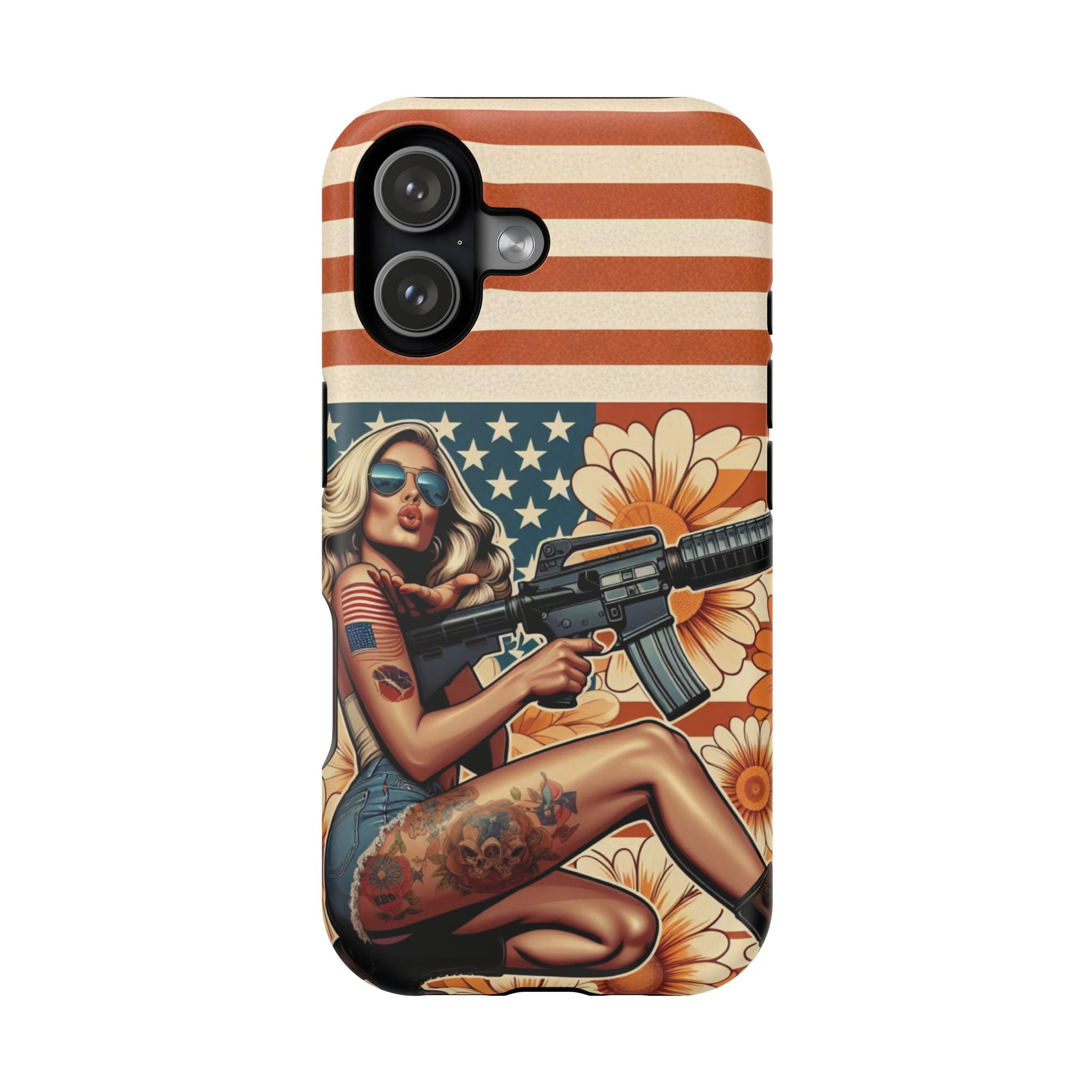 Americana AR-15 Pinup Girl - Magnetic Impact‑Resistant Phone Case  iPhone 13-17 / Samsung S26  MagSafe Compatible