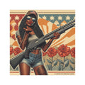 Car Magnet Patriotic Americana Cowgirl with Shotgun | Square American Flag Vintage Floral