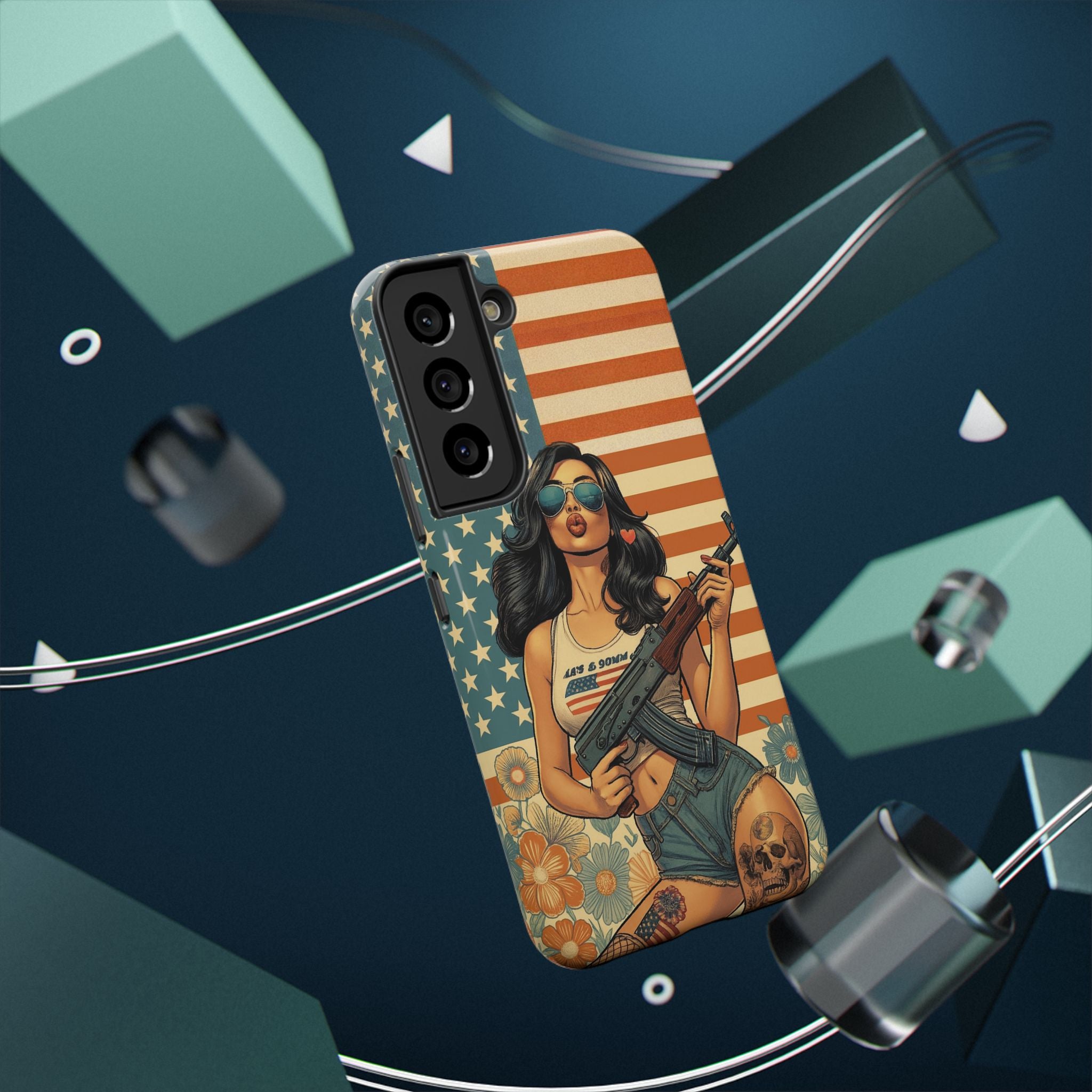 Americana AK-47 Pinup Girl - Impact‑Resistant Phone Case   Samsung Galaxy Series S22 / S22+ / S22 Ultra - S25 / S25+ / S25 Ultra