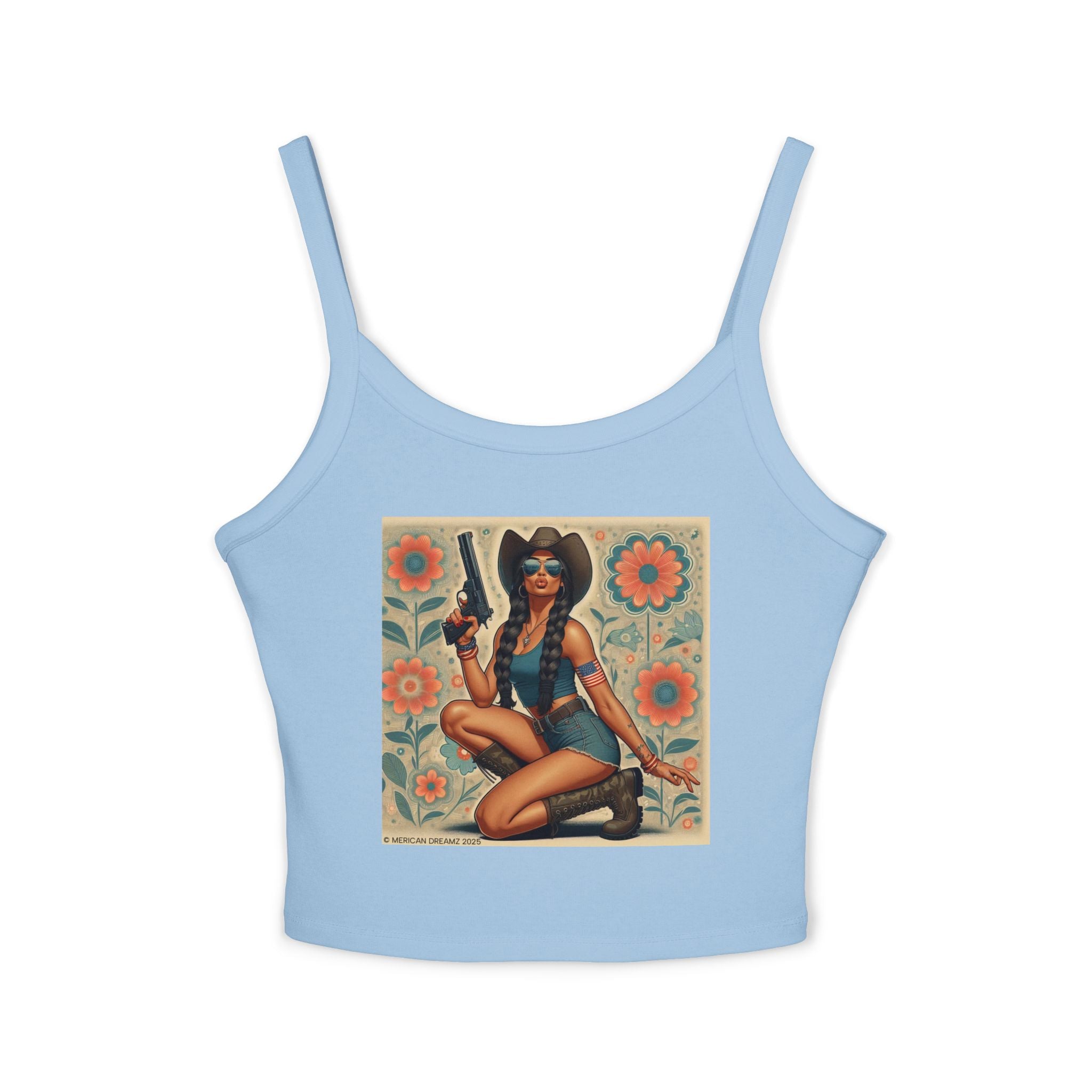Retro Pinup Girl Tank Top — Vintage Floral Spaghetti Strap