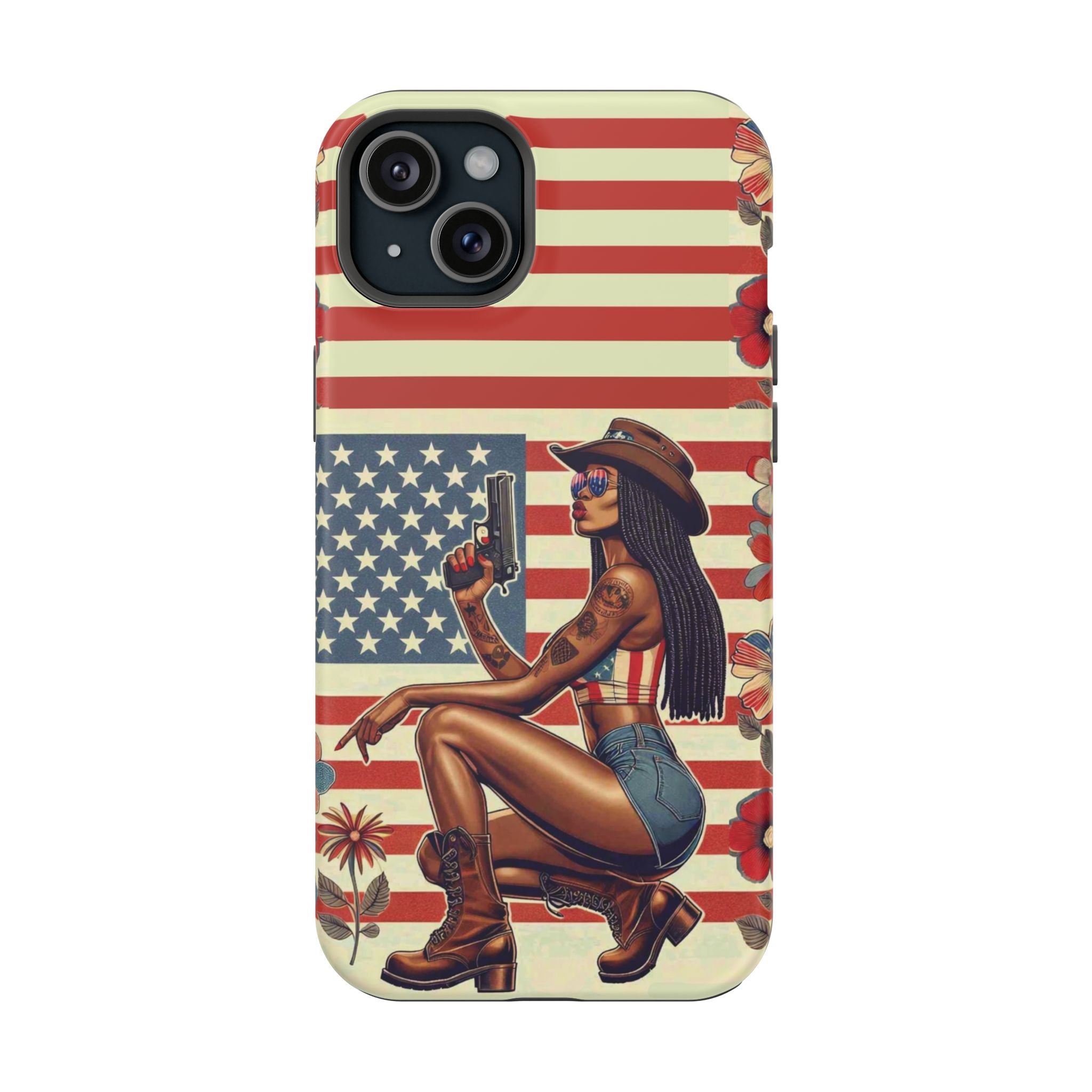 Americana 9mm Pinup Girl - Magnetic Impact‑Resistant Phone Case  iPhone 13-17 / Samsung S26  MagSafe Compatible