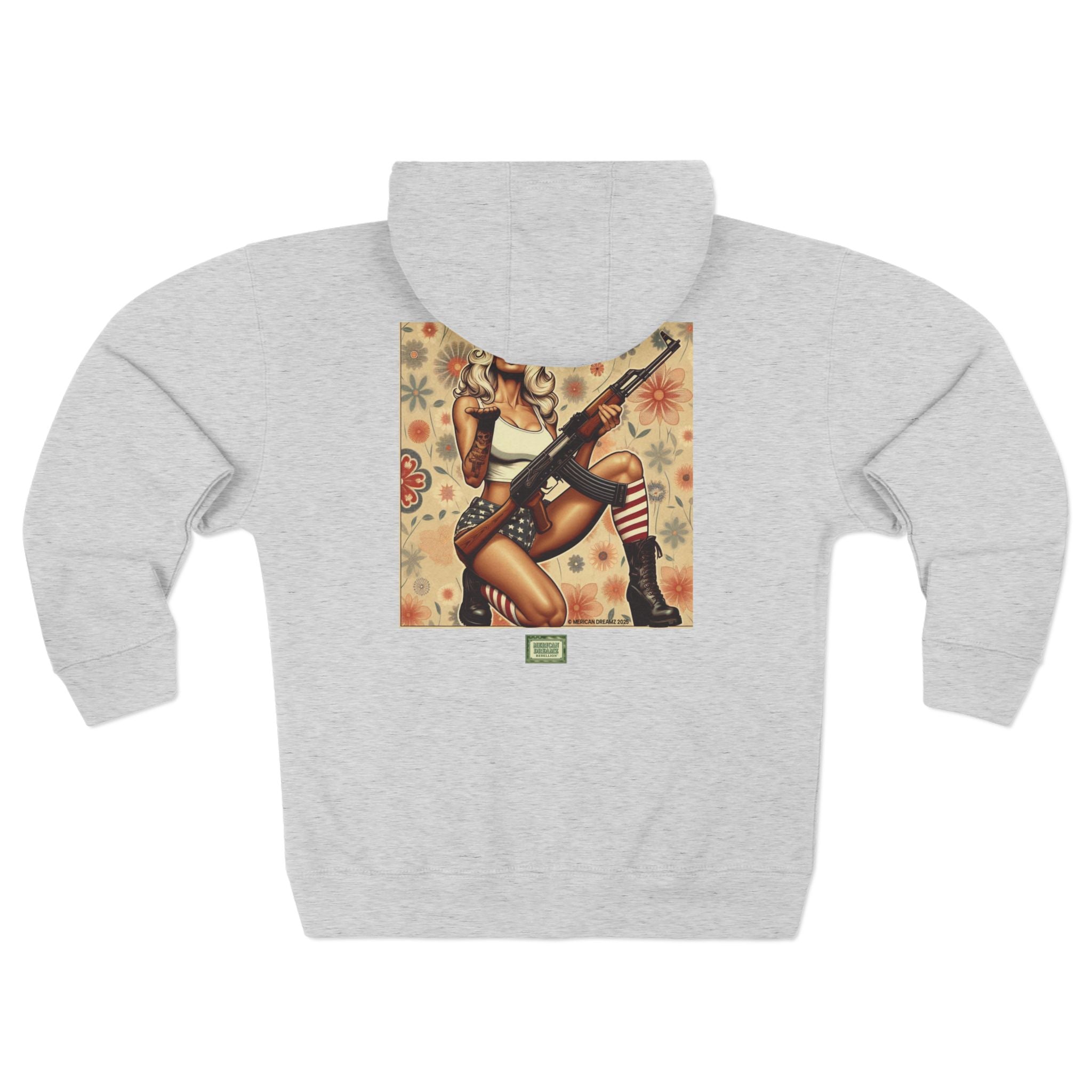 Americana Pinup girl with AK-47 Zip Hoodie — Retro Vintage Patriotic Graphic