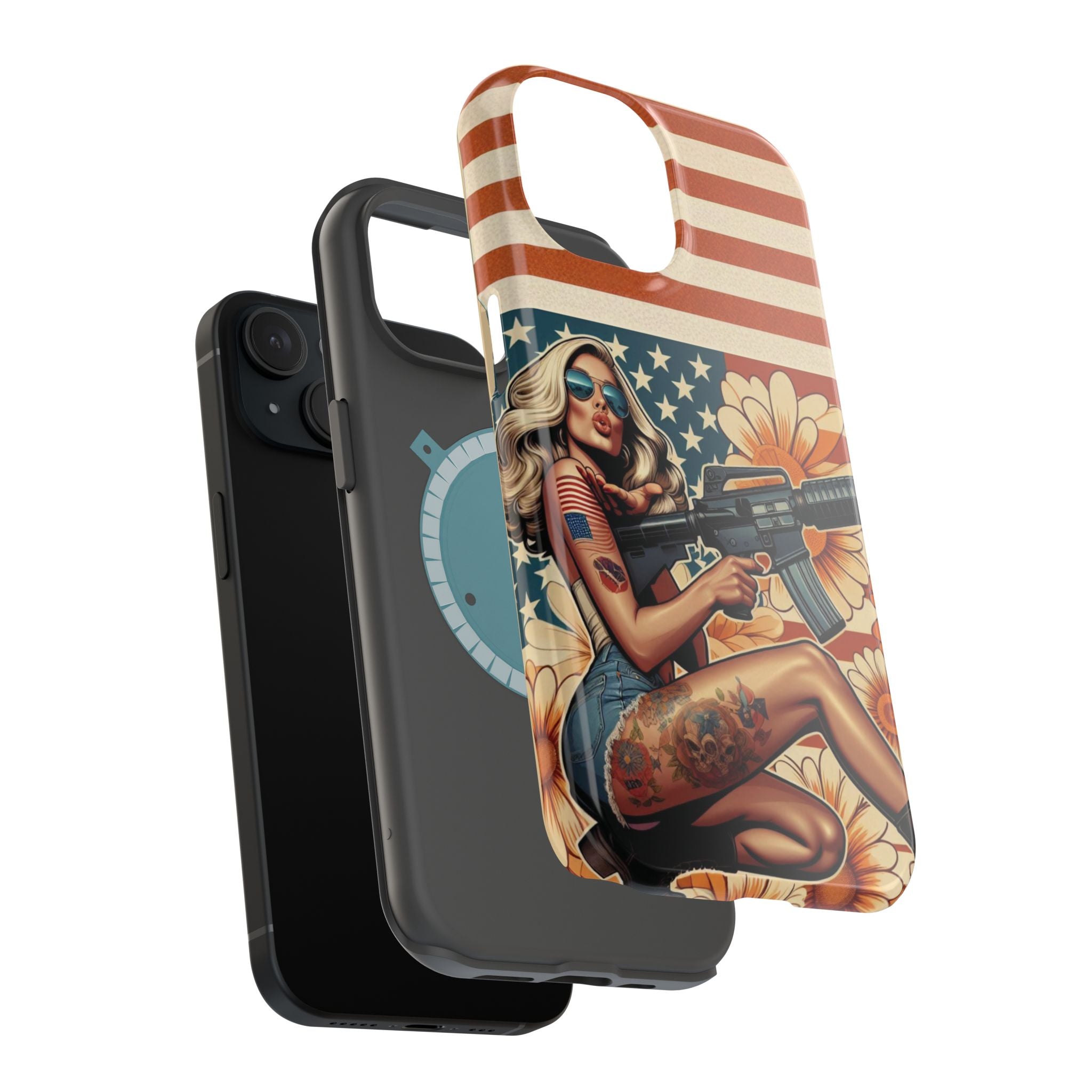 Americana AR-15 Pinup Girl - Magnetic Impact‑Resistant Phone Case  iPhone 13-17 / Samsung S26  MagSafe Compatible