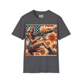 Graphic T-Shirt — Patriotic Pinup Girl with Rifle Vintage Flag Design (US Only)