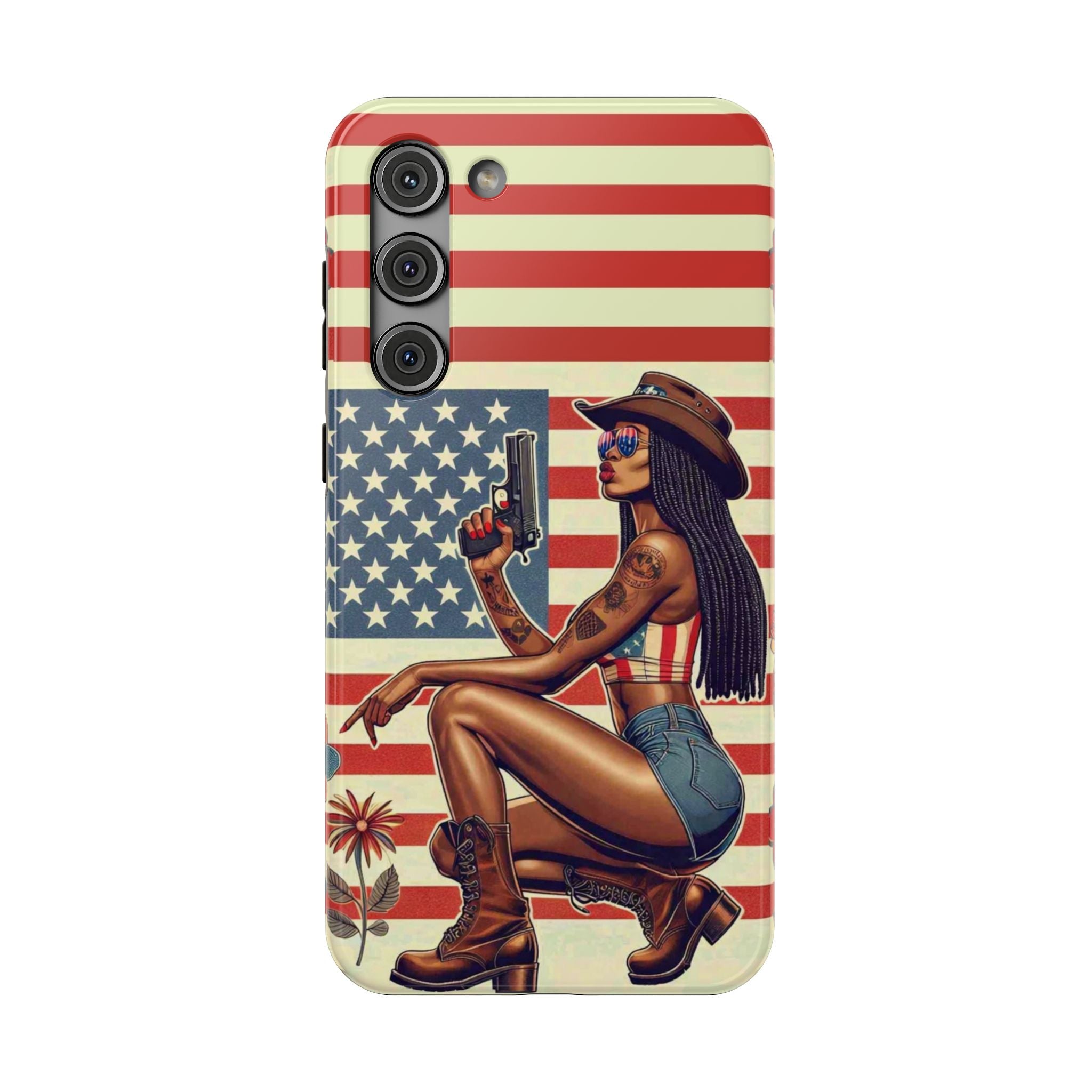 Americana 9mm Pinup Girl - Impact‑Resistant Phone Case   Samsung Galaxy Series S22 / S22+ / S22 Ultra - S25 / S25+ / S25 Ultra